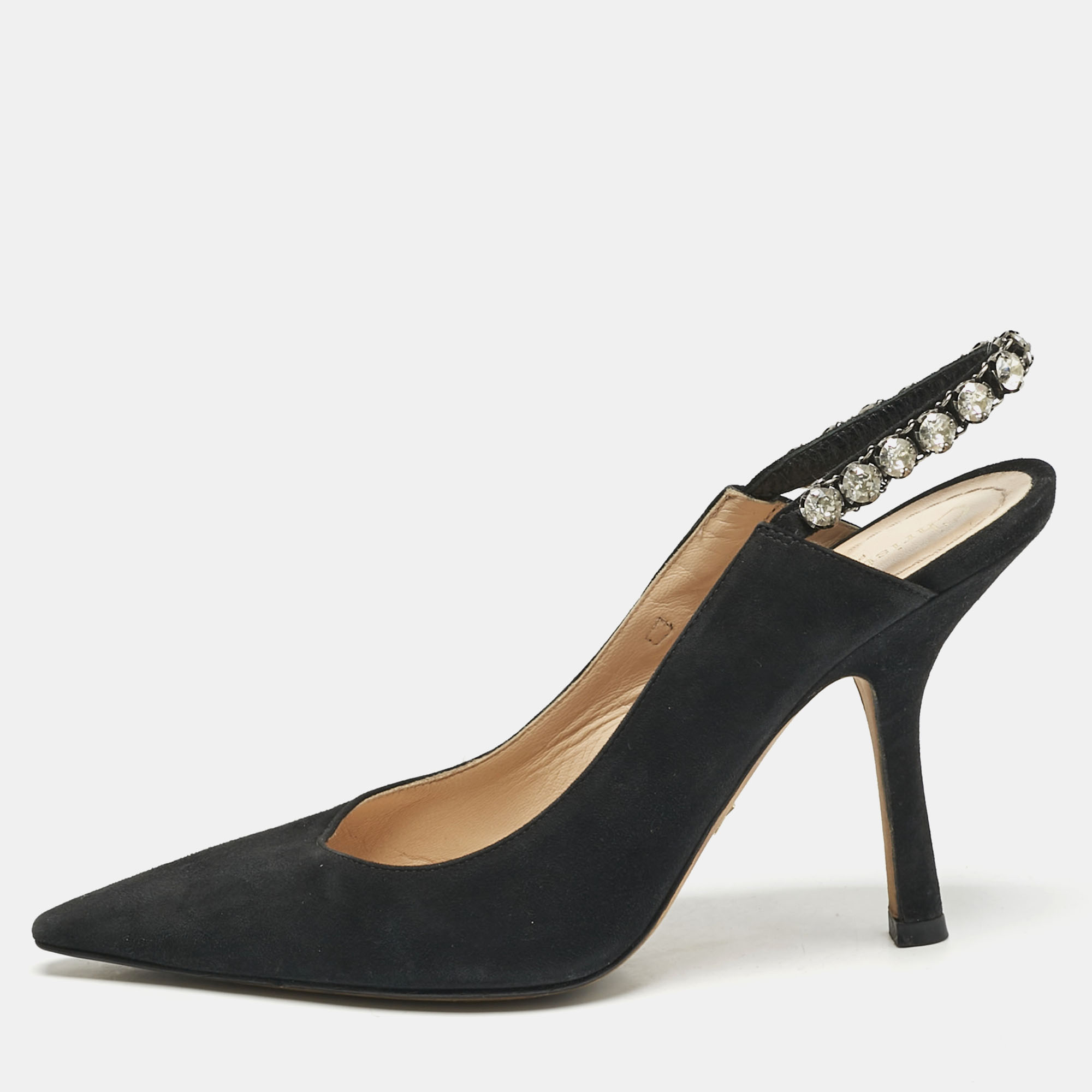 

Dior Black Suede Pointed Toe Crystal Embellished Slingback Pumps Size