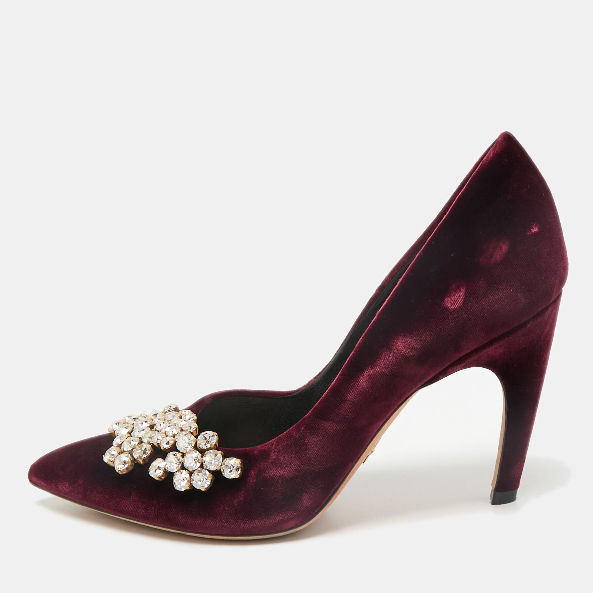 

Dior Burgundy Velvet Crystals Embellished Pumps Size
