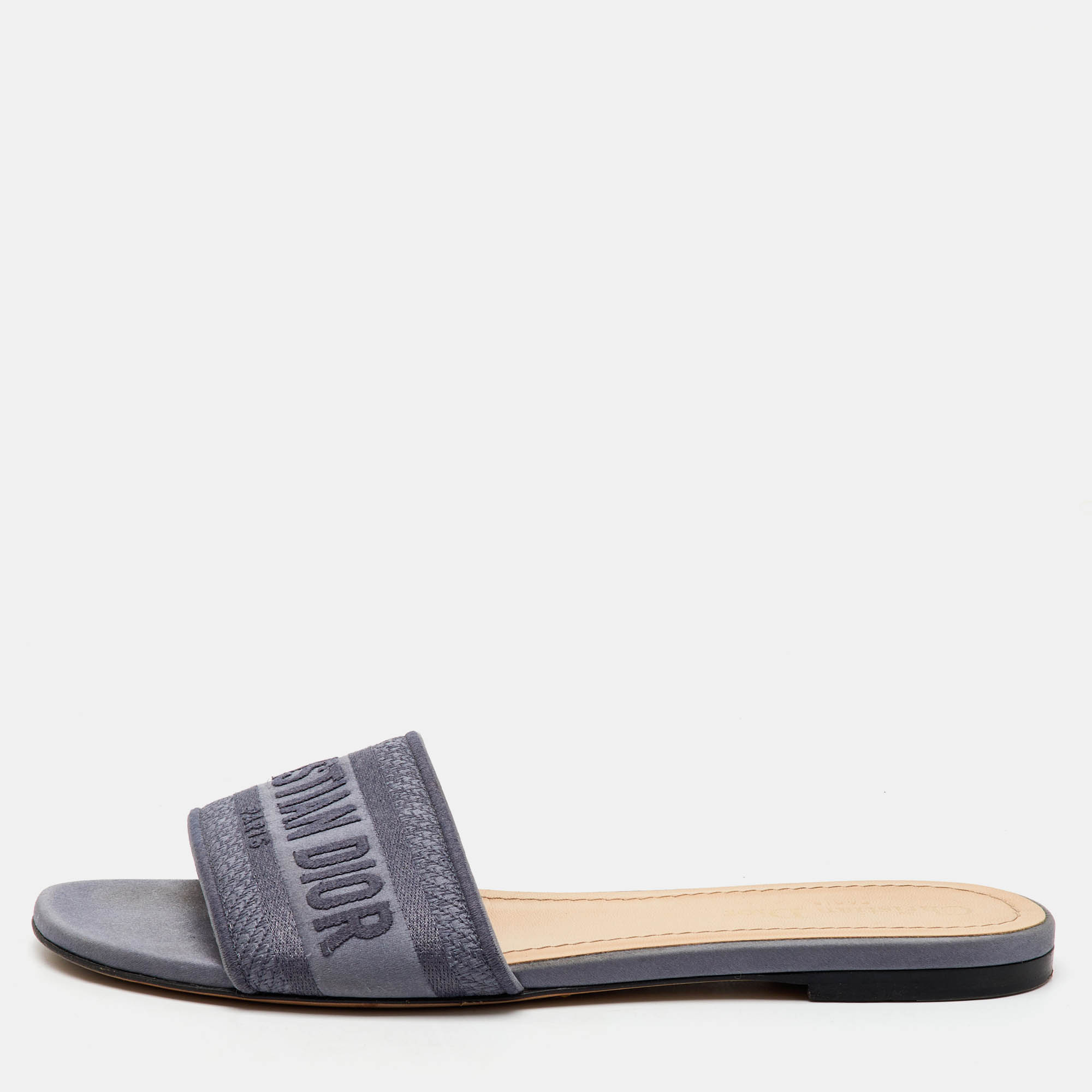 

Dior Grey Canvas Dway Slide Flats Size