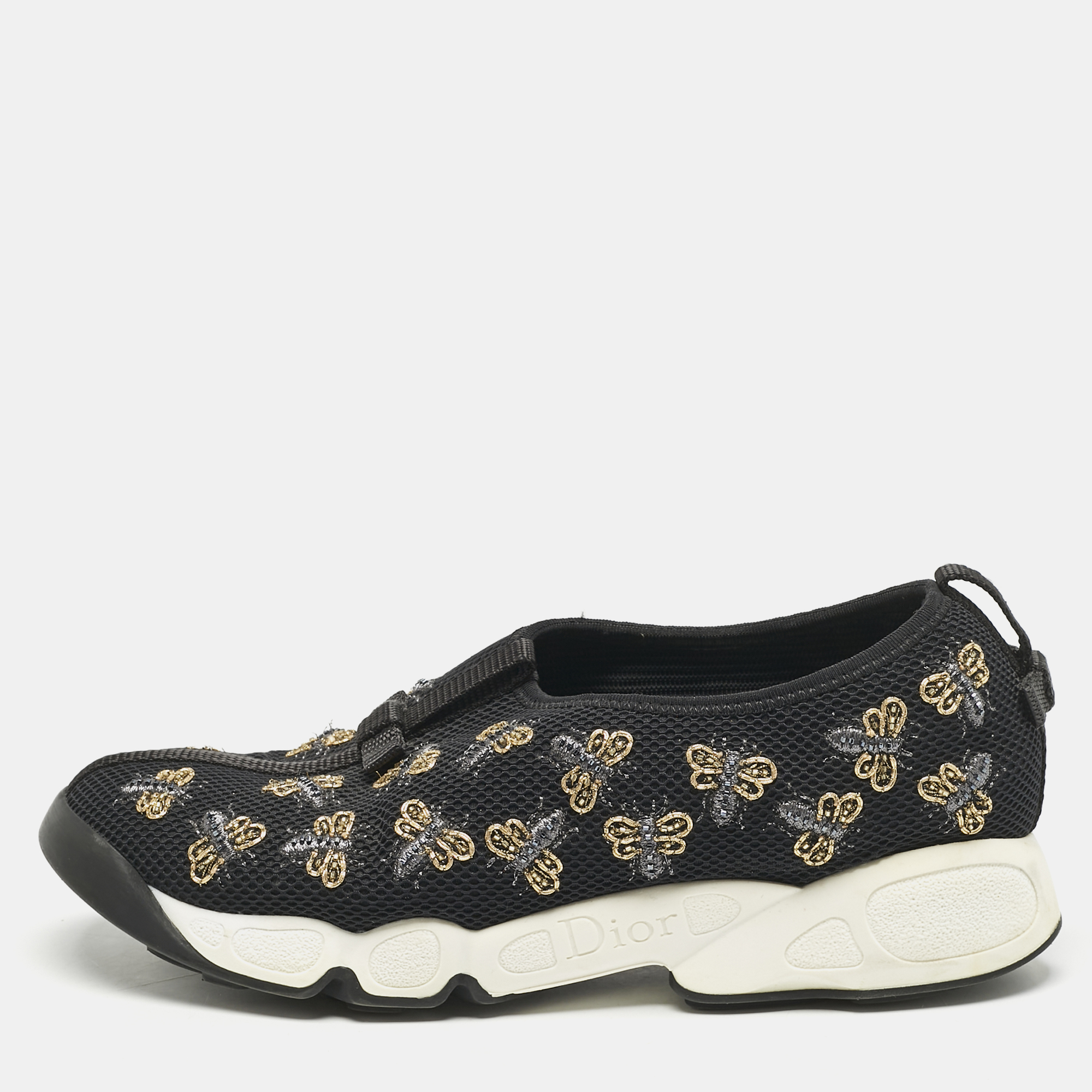 

Dior Black Mesh Fusion Bee Embellished Slip On Sneakers Size 37.5