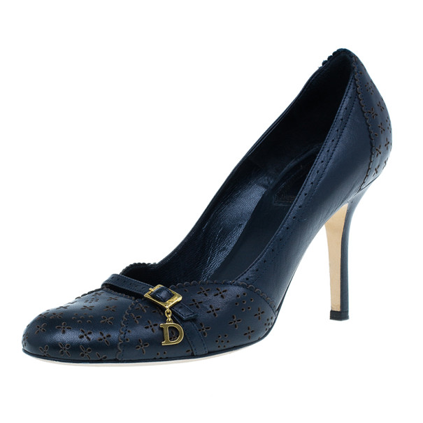 Pre Owned Dior Blue Leather Gypsy Pumps Size 37.5