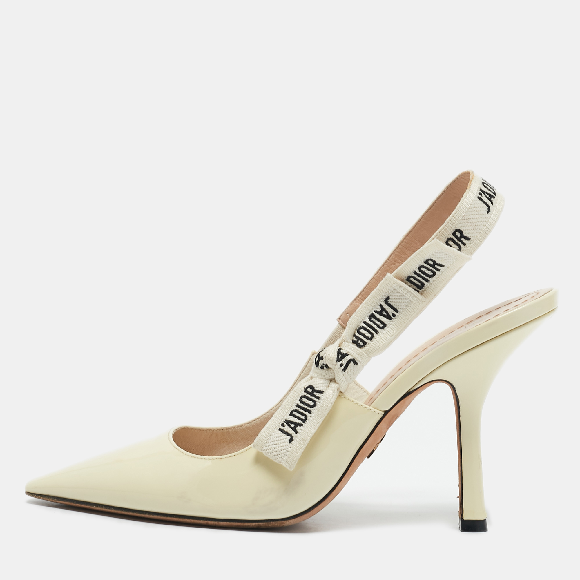 

Dior Cream Patent Leather J'Adior Pointed Toe Slingback Pumps Size