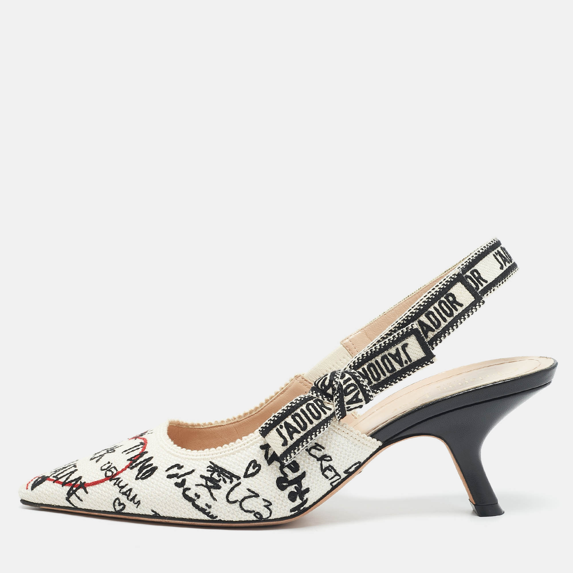 

Dior White Printed Canvas J'Adior Slingback Pumps Size