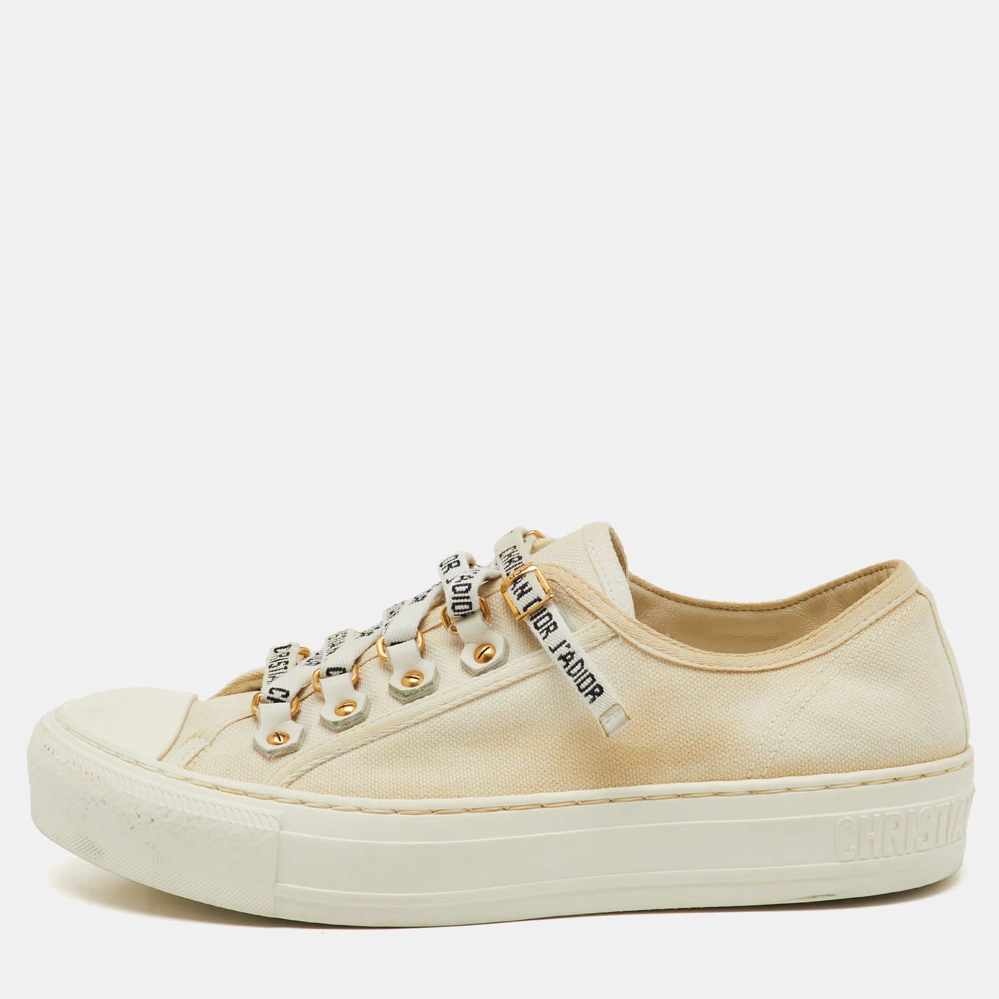 

Dior Cream Canvas Walk'n'Dior Low Top Sneakers Size