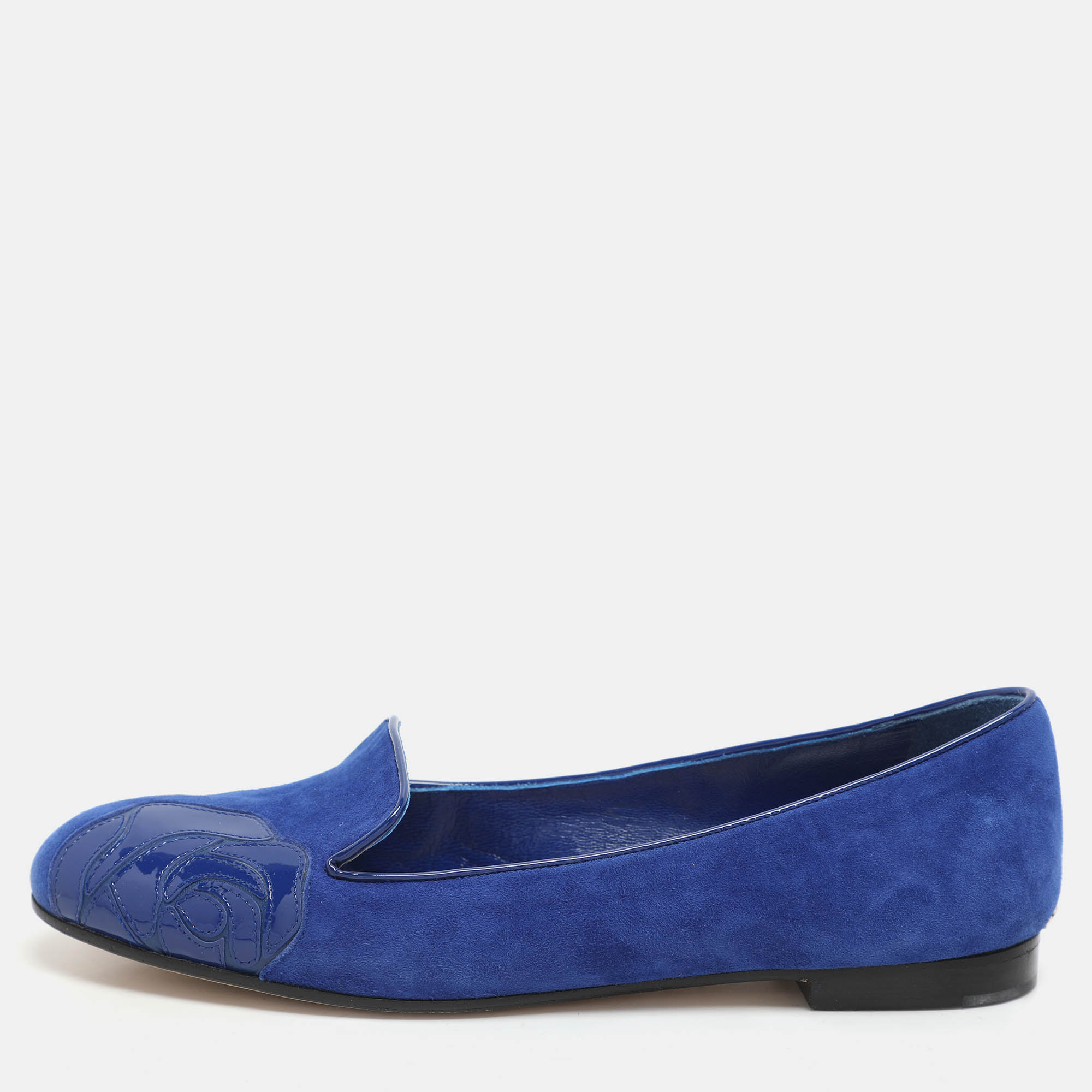 

Dior Blue Patent Leather and Suede Rose Smoking Slippers Size