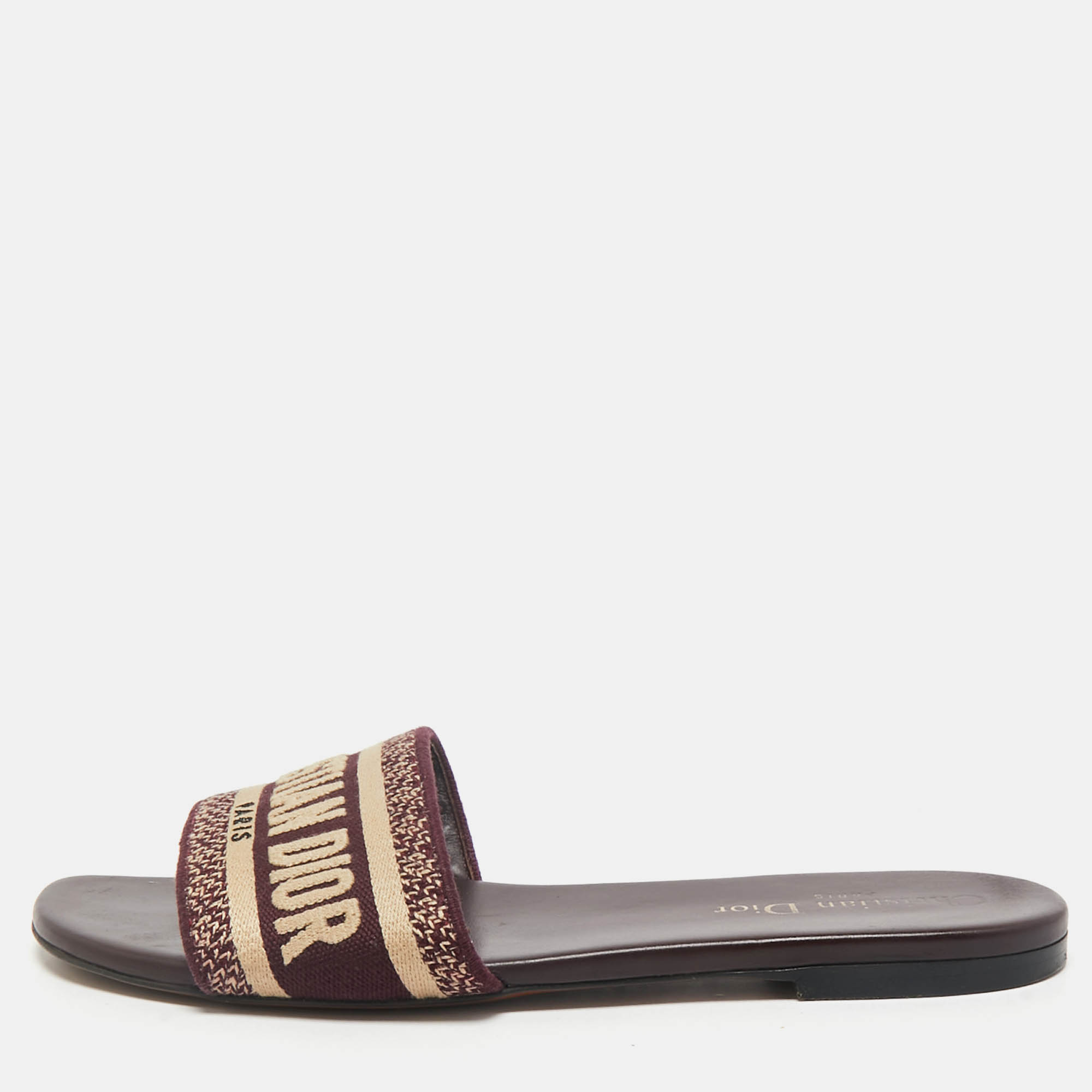 

Dior Burgundy Embroidered Canvas Dway Flat Slides Size
