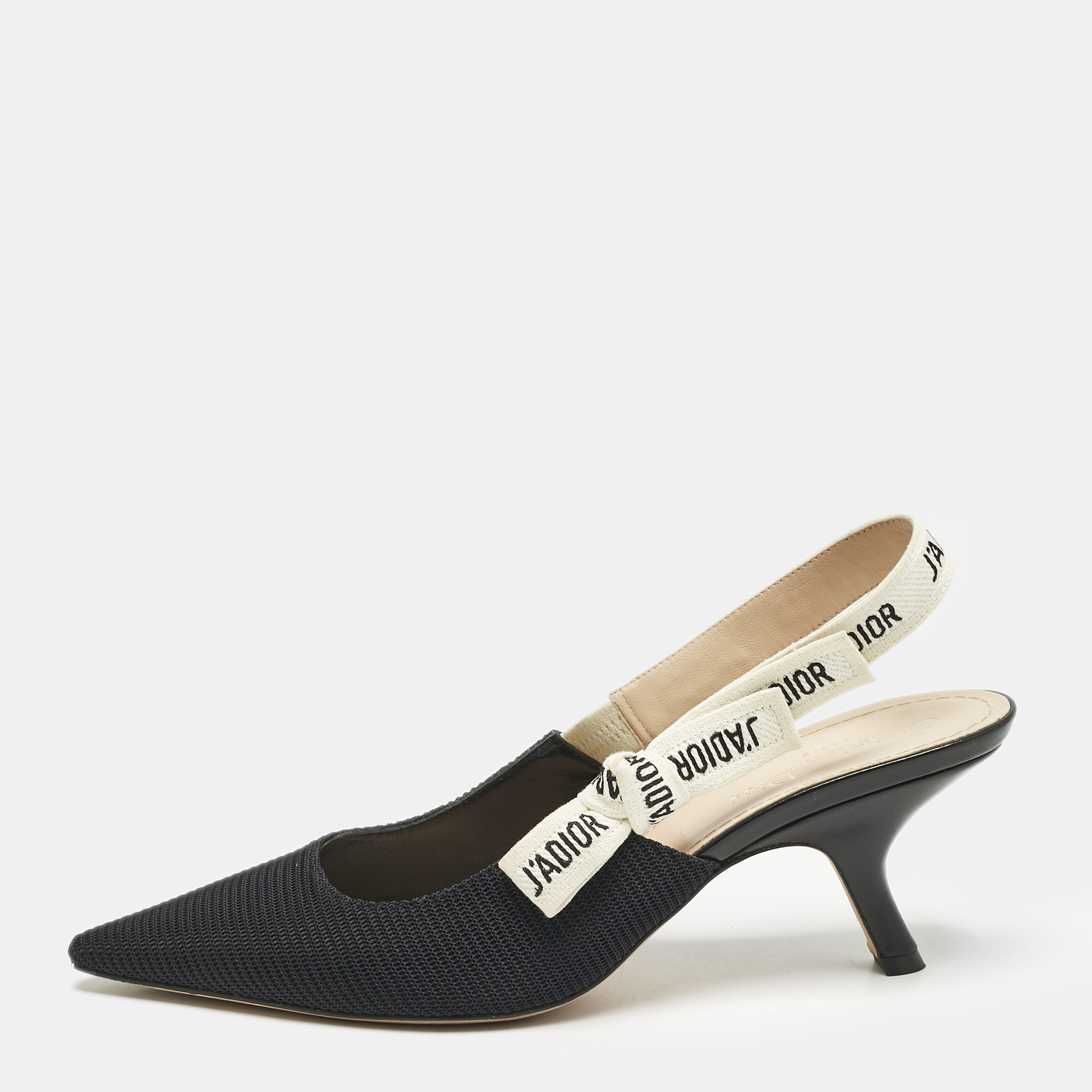 

Dior Black Technical Fabric J'adior Slingback Pumps Size