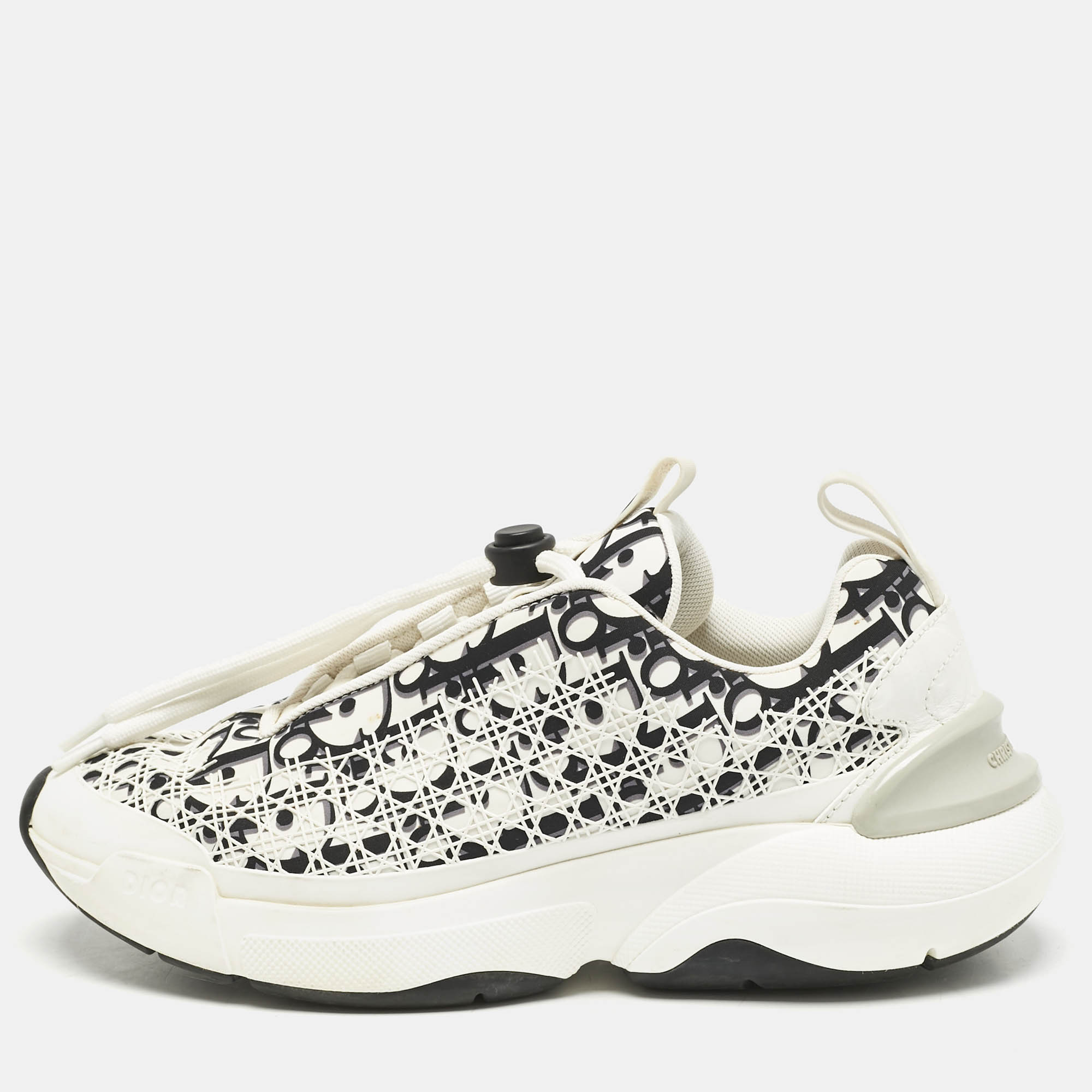 

Dior White/Black Oblique Cannage Leather and Rubber B24 Low Top Sneakers Size