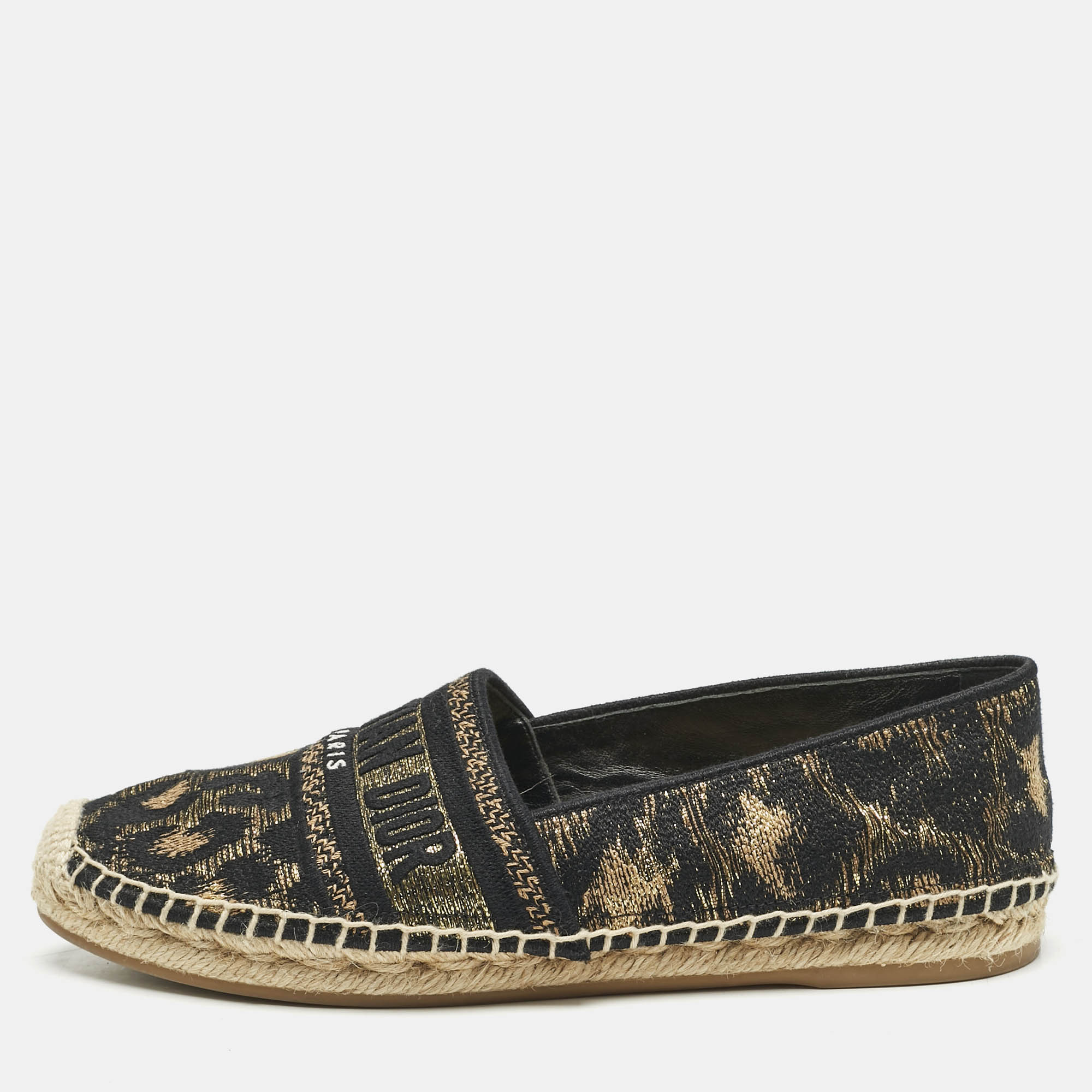 

Dior Black/Gold Canvas Granville Espadrille Flats Size