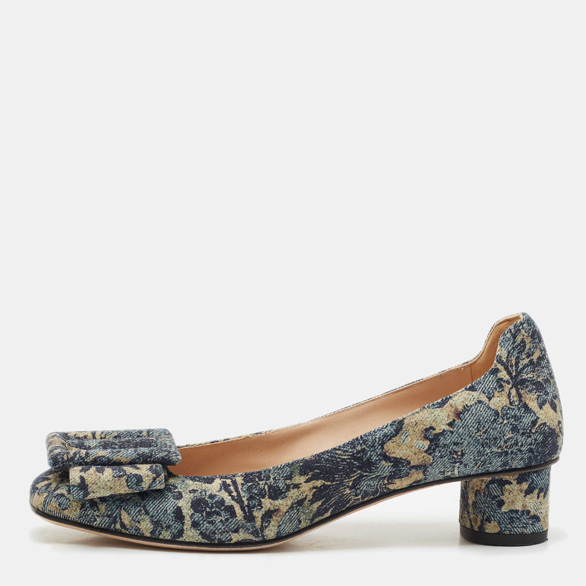 

Dior Navy Blue Brocart Lurex Fabric Idylle Pumps Size
