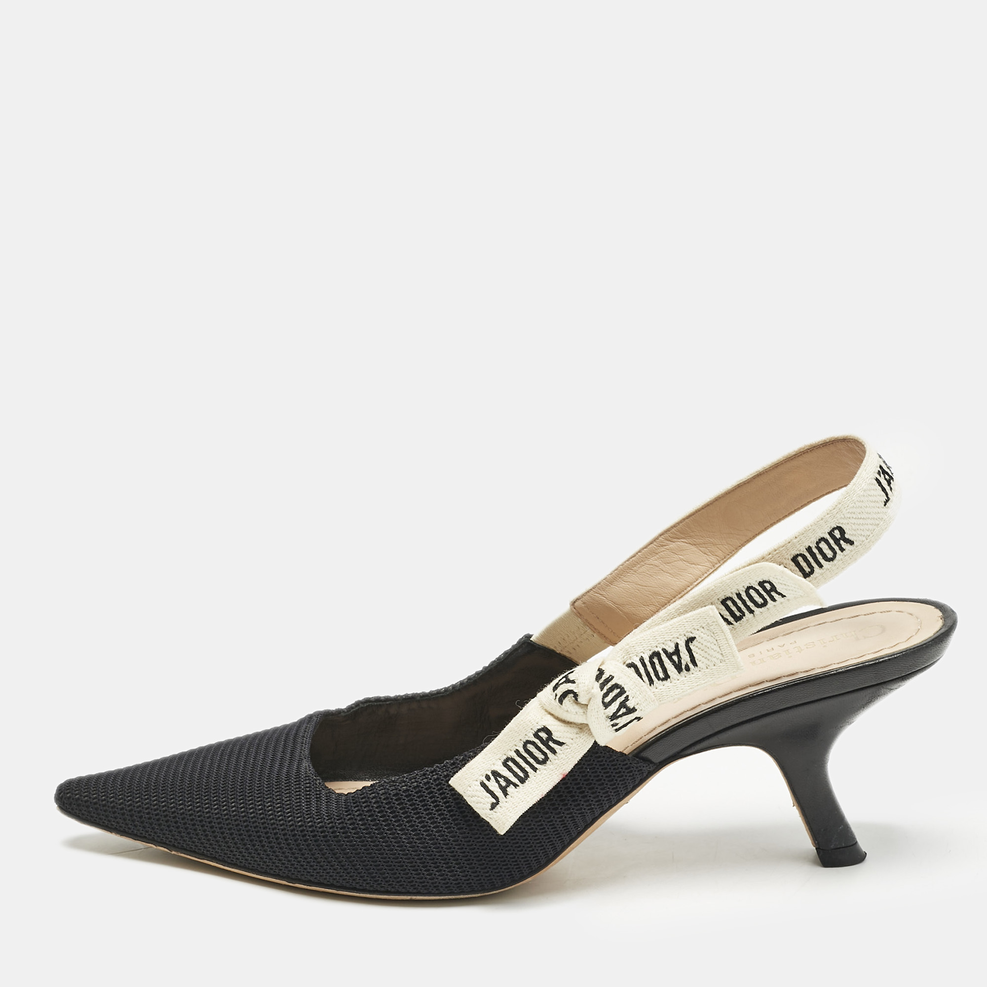 

Dior Black Technical Fabric J'adior Slingback Pumps Size
