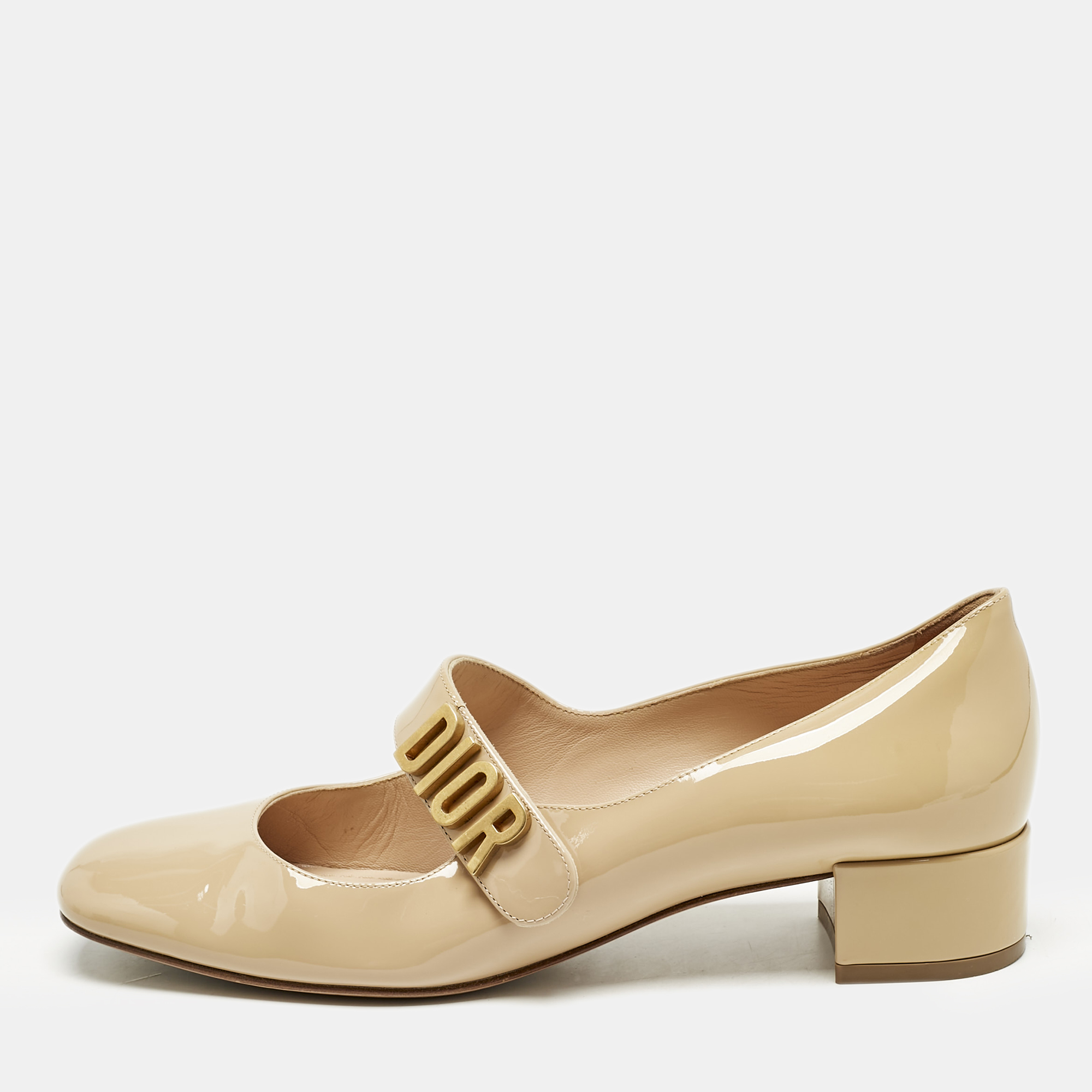 

Dior Beige Patent Leather Baby-D Mary Jane Pumps Size
