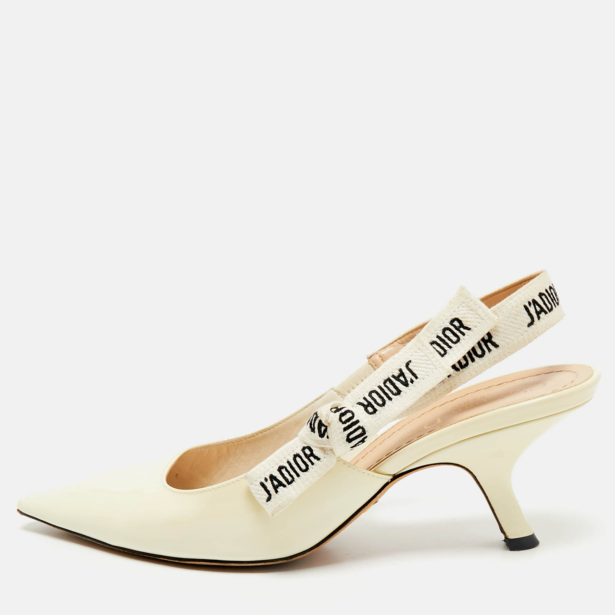 

Dior Cream Patent Leather J'Adior Slingback Pumps Size