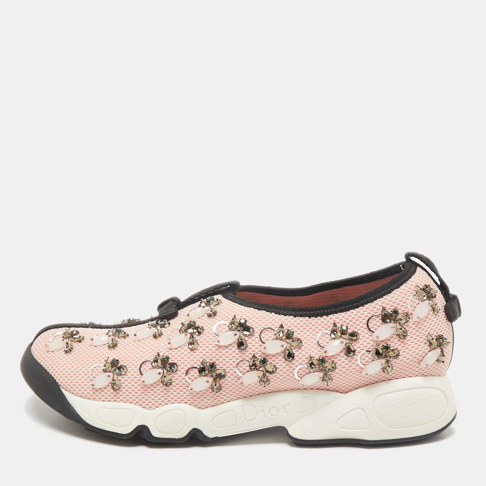 

Dior Light Pink/Black Mesh Fusion Embellished Slip On Sneakers Size