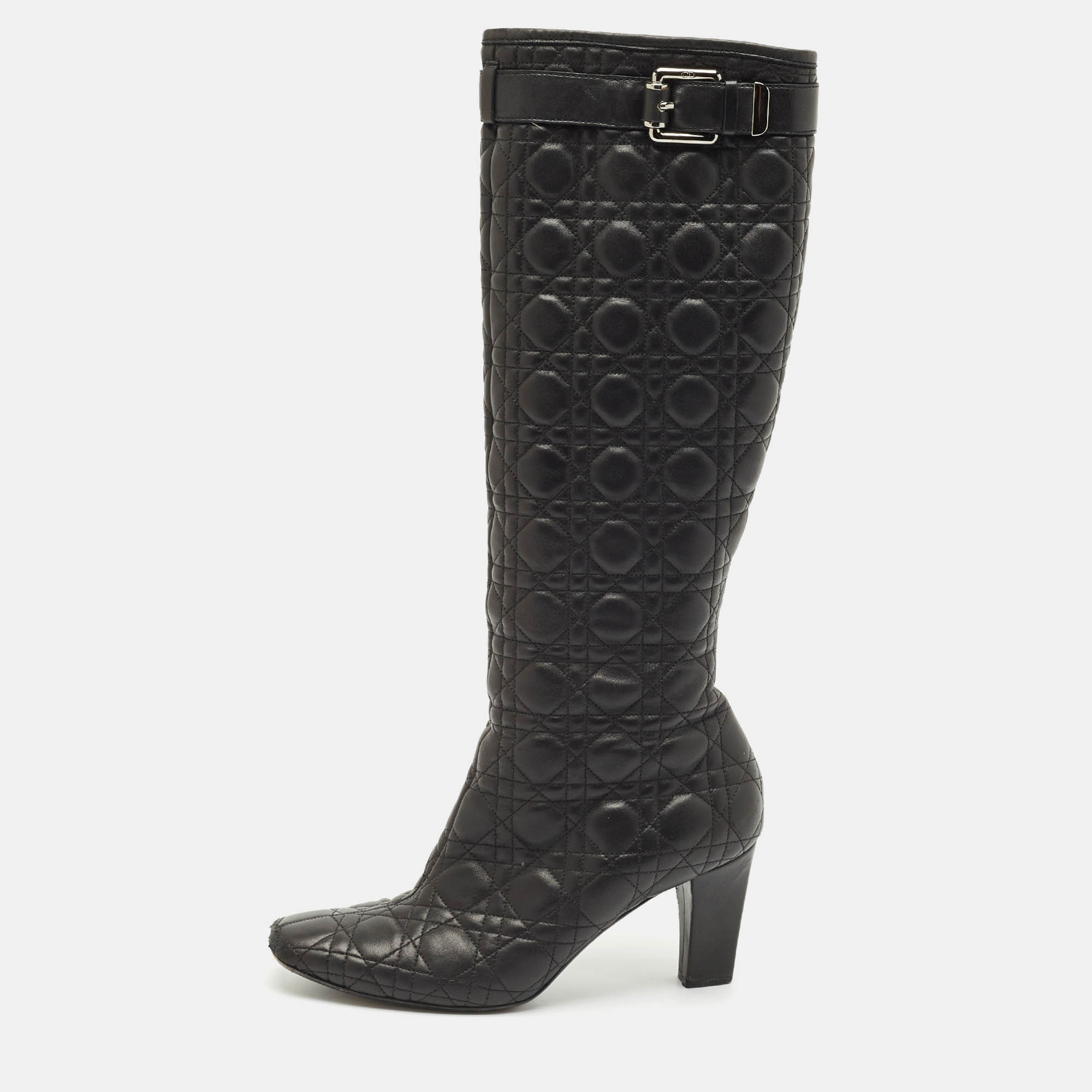 

Dior Black Cannage Leather Knee Length Boots Size