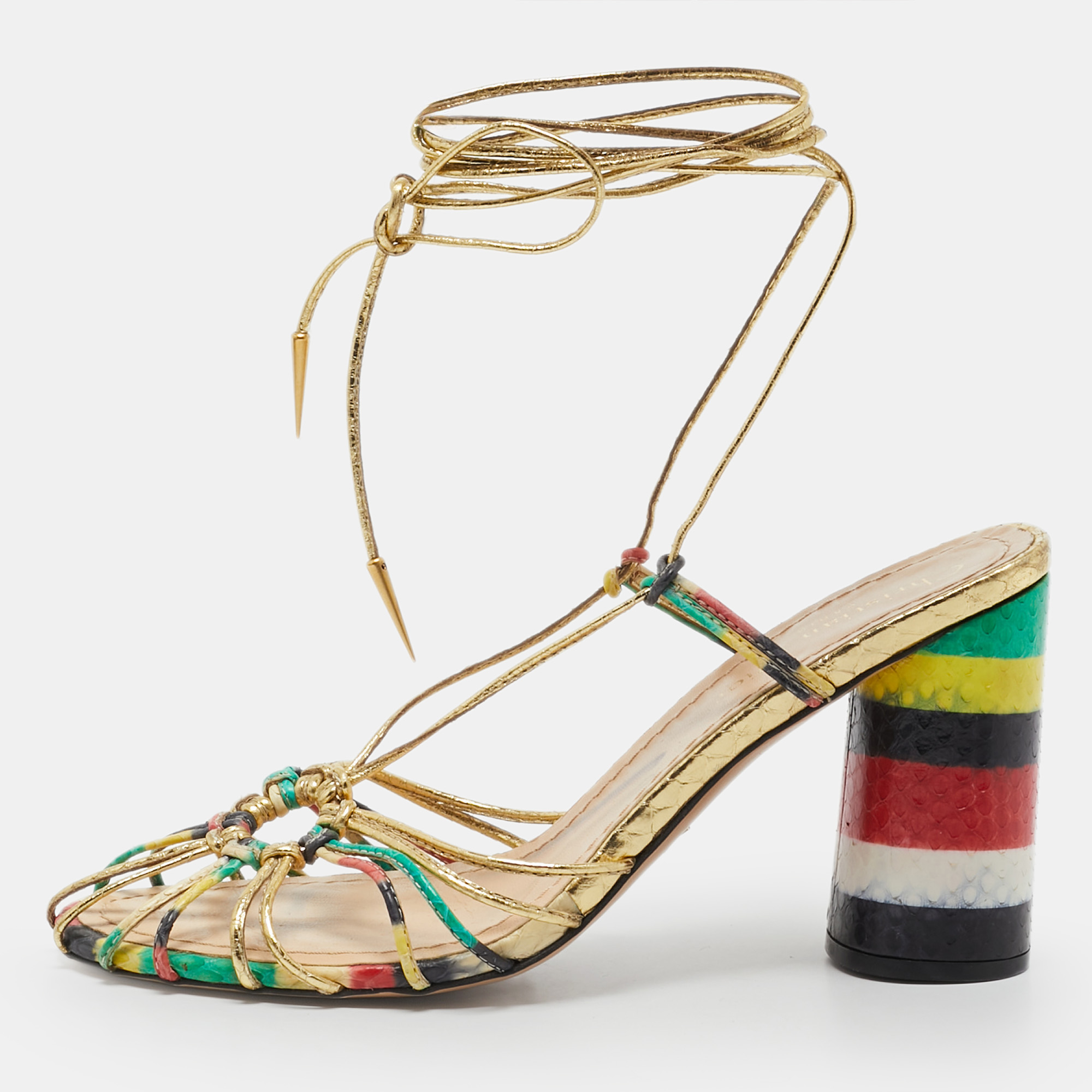 

Dior Multicolor Leather and Snakeskin Leather Ankle Strap Sandals Size