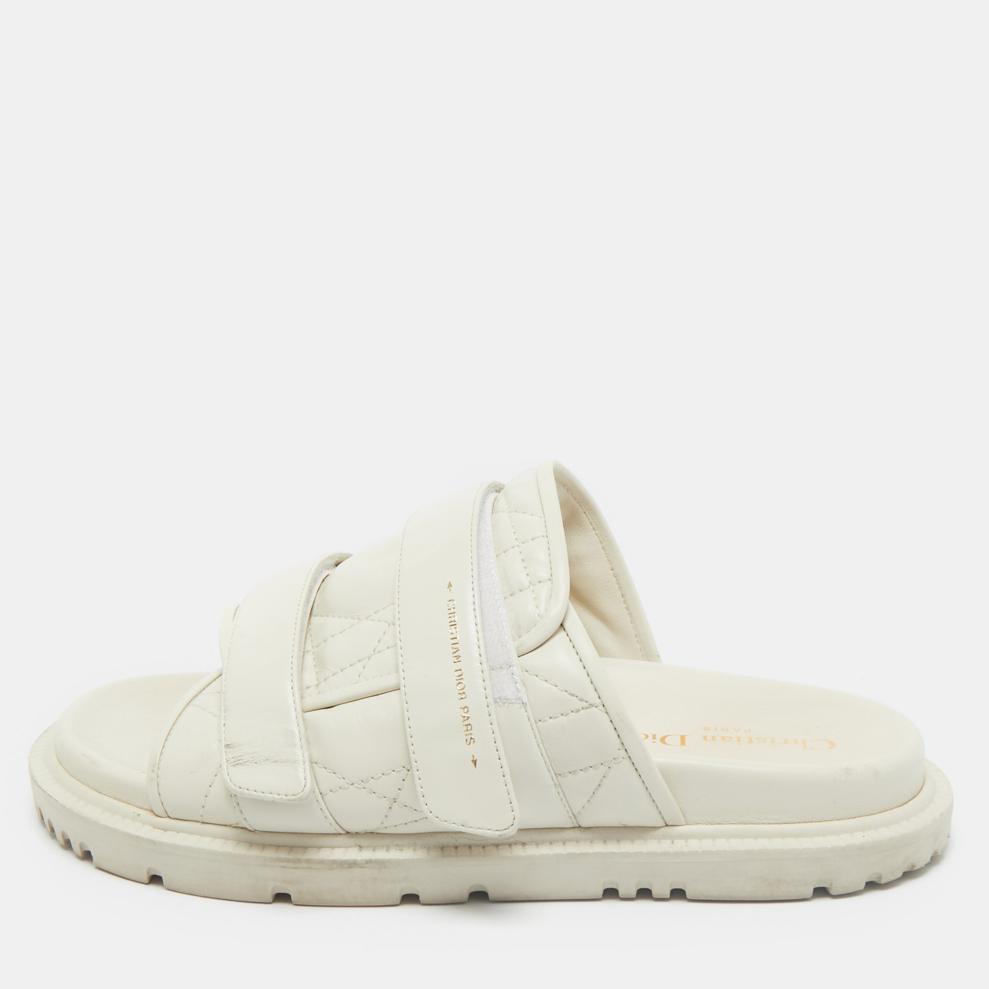 

Dior Cream Quilted Leather Mules Size