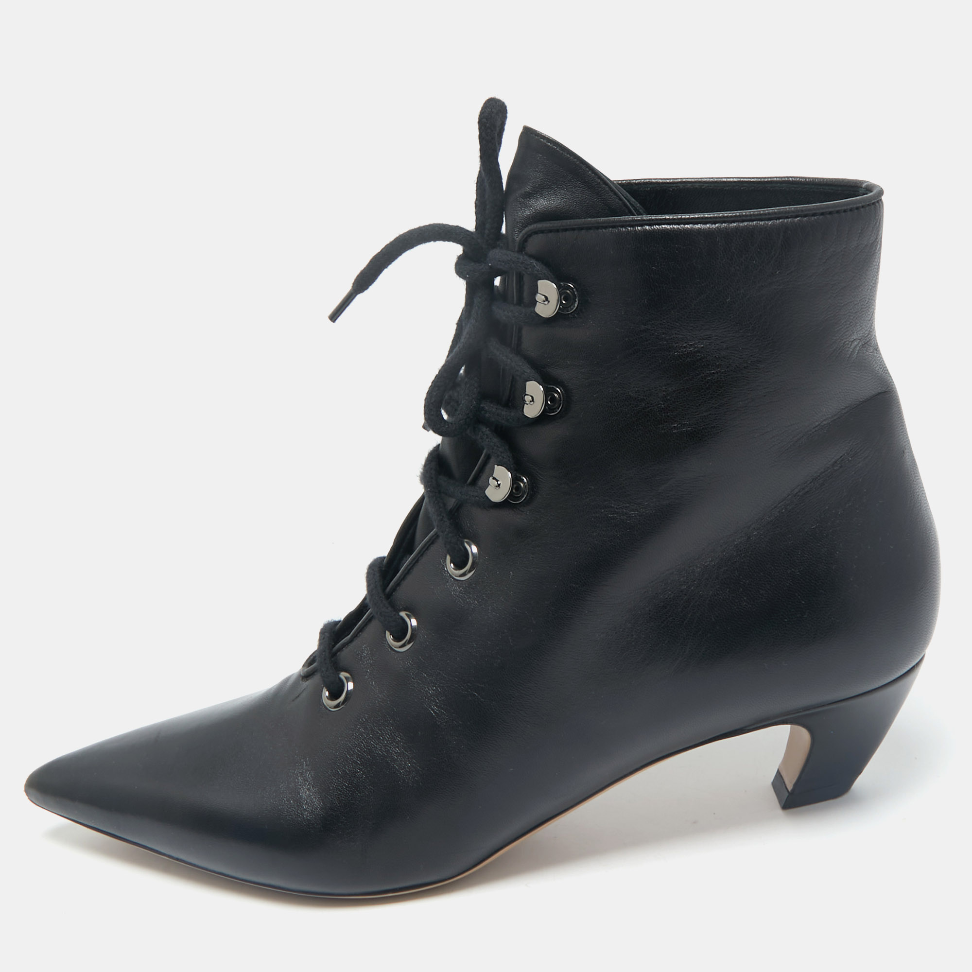 

Dior Black Leather Lace Pointed Ankle Length Boots Size