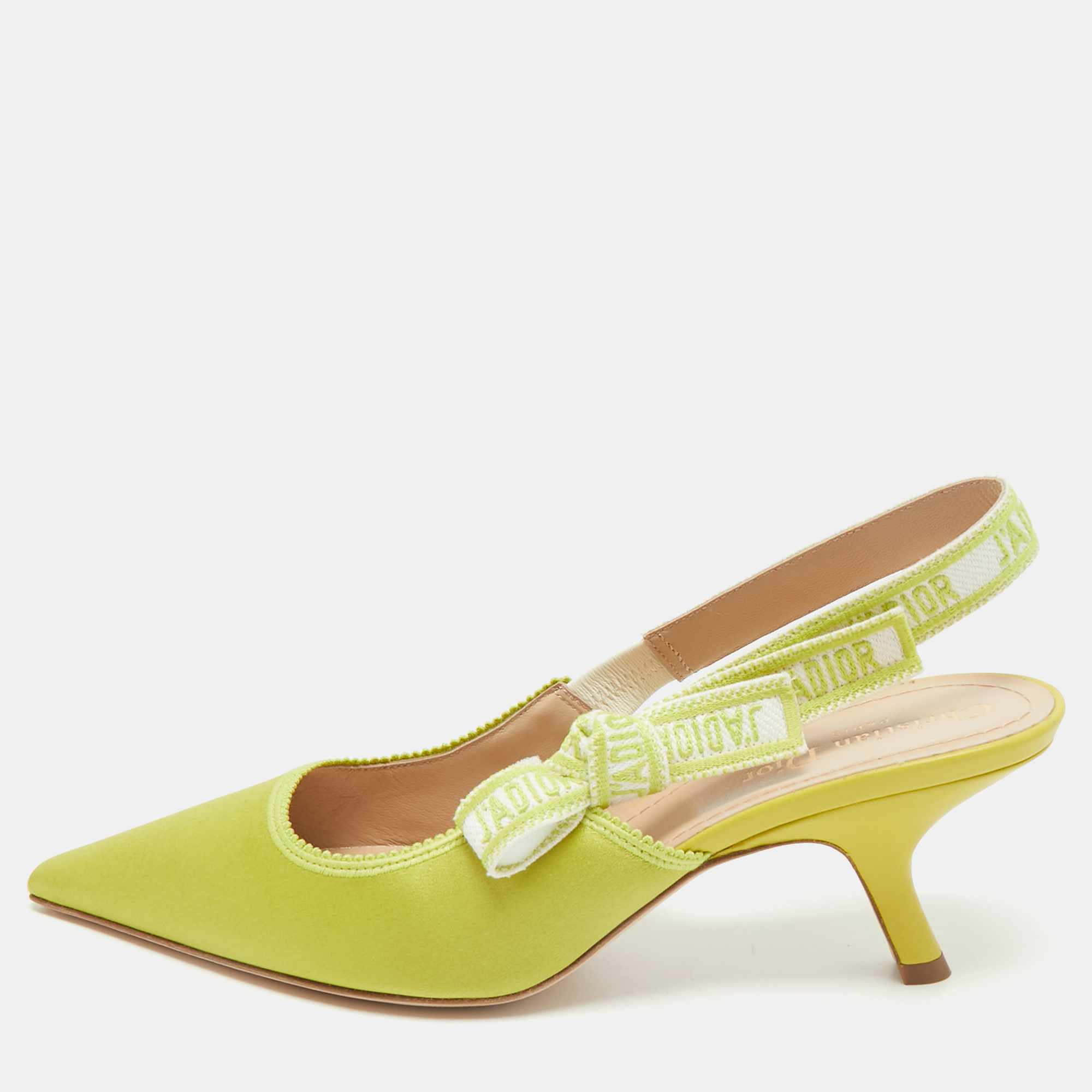 

Dior Lime Satin J'adior Slingback Pumps Size, Yellow