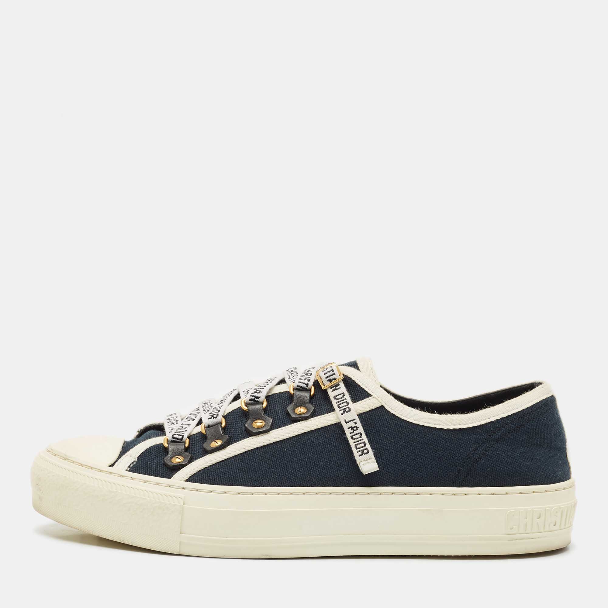 

Dior Navy Blue Canvas Walk'n'Dior Low Top Sneakers Size
