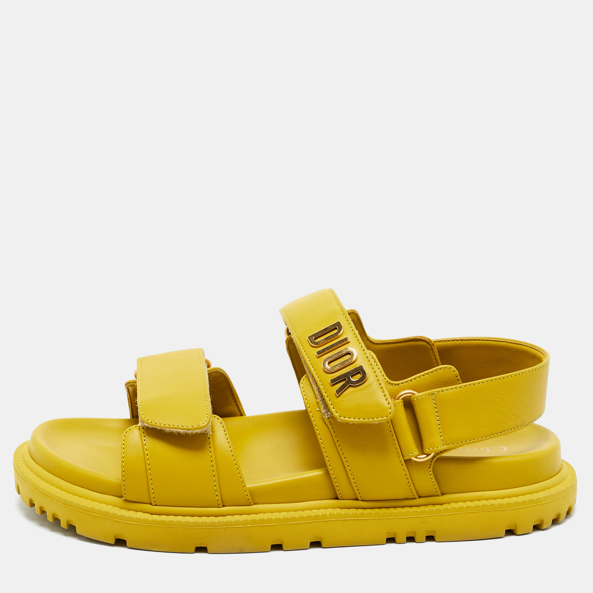 

Dior Yellow Leather DiorAct Flat Sandals Size