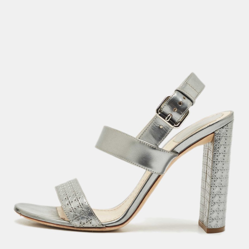 

Dior Silver Cannage Quilted Leather Ankle Strap Sandals Size