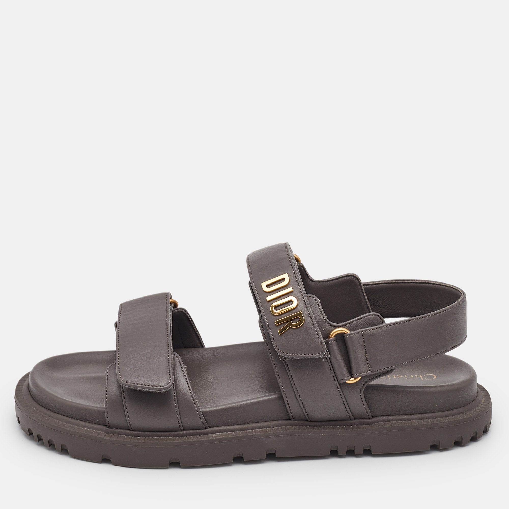 

Dior Grey Leather DiorAct Flat Sandals Size