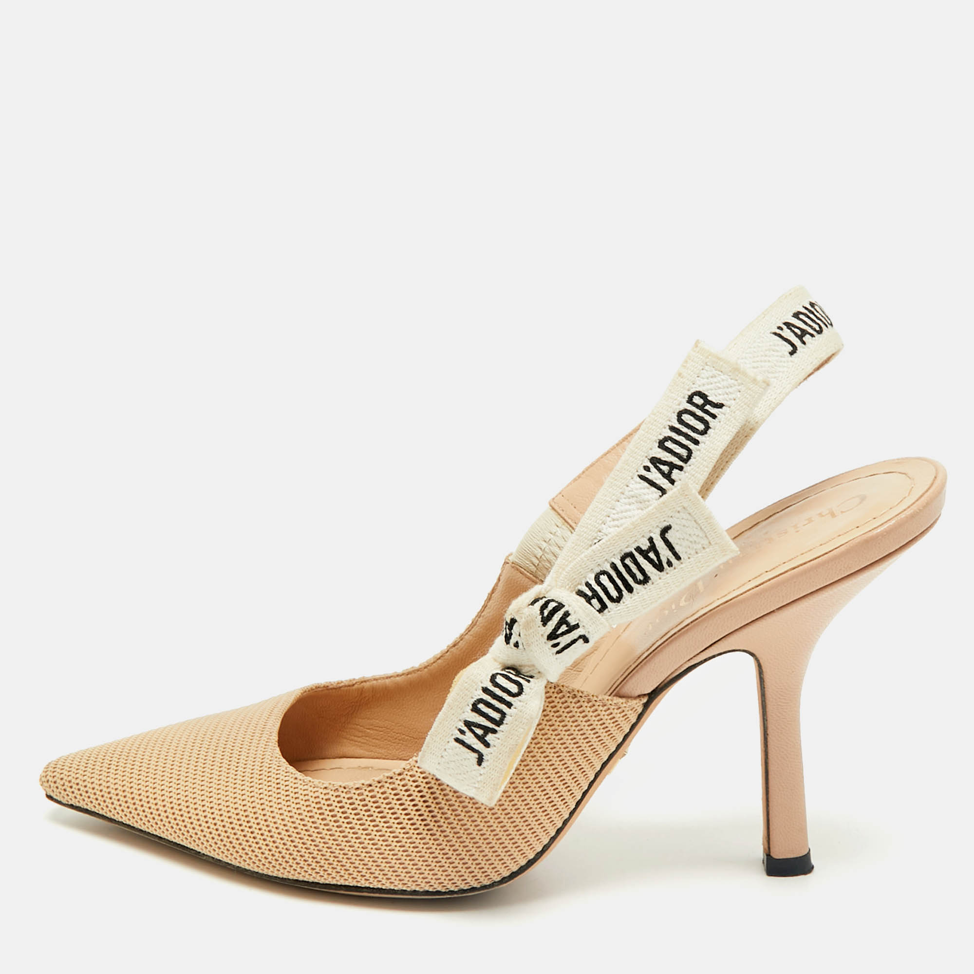 

Dior Beige Technical Fabric J'Adior Pointed Toe Slingback Pumps Size