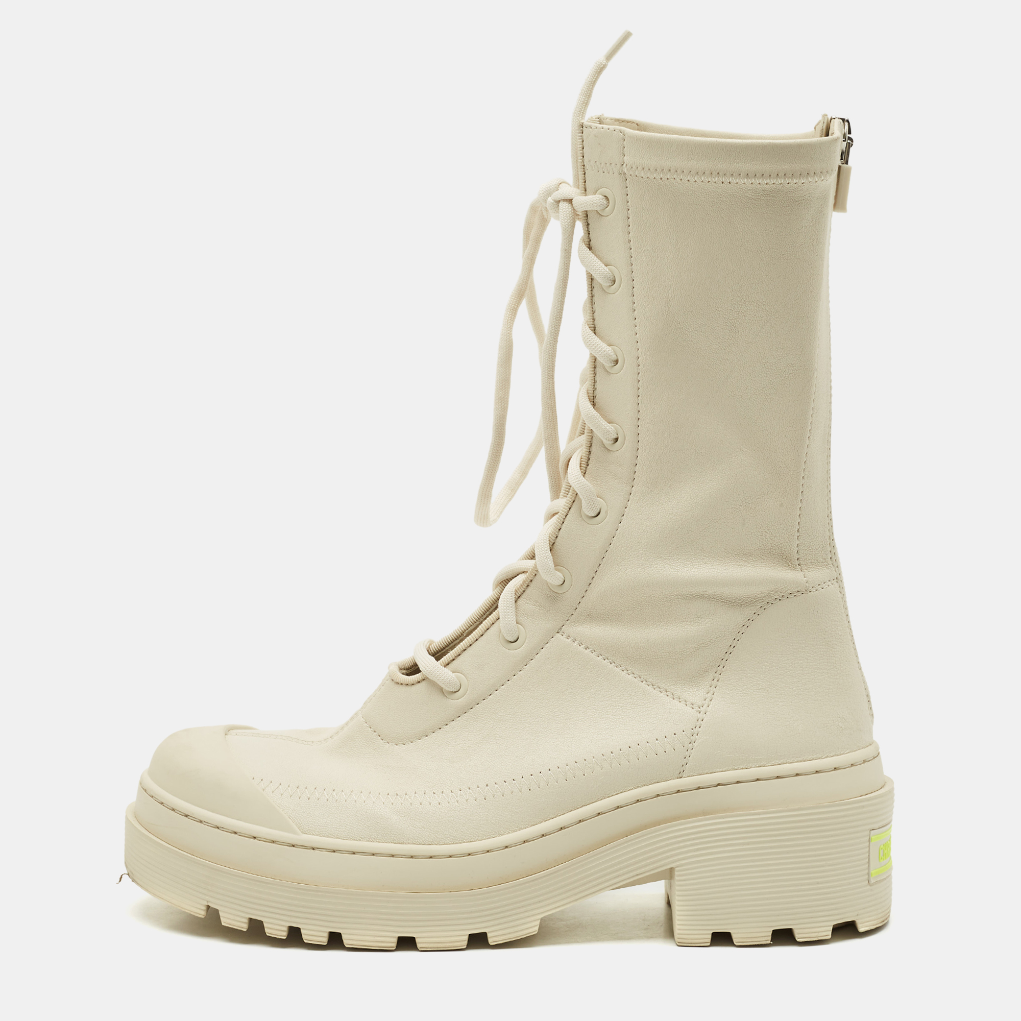 

Dior Off White Leather D-Major Lace Up Combat Boots Size