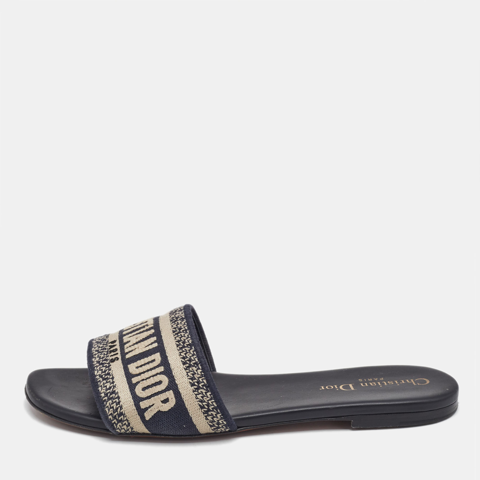 

Dior Blue Embroidered Canvas Dway Flat Slides Size