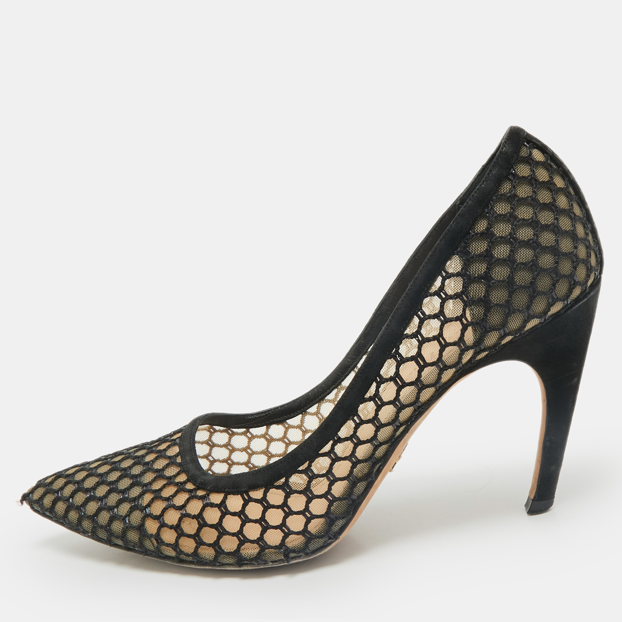 

Dior Black/Beige Lace and Mesh Pointed Toe Pumps Size