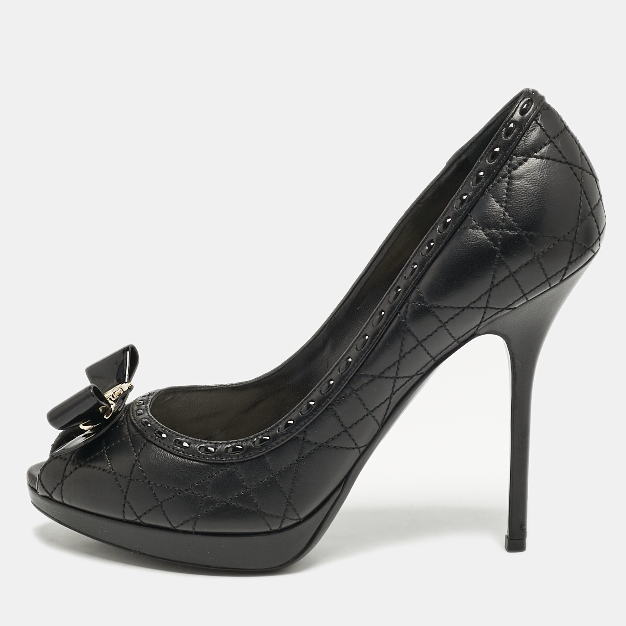 

Dior Black Cannage Leather Lovely Peep Toe Pumps Size