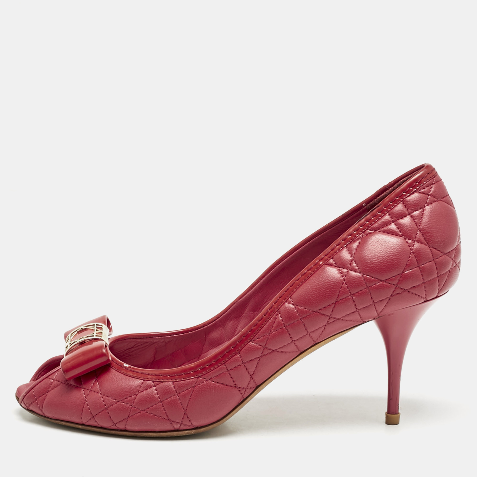 

Dior Red Cannage Leather Bow Detail Peep Toe Pumps Size