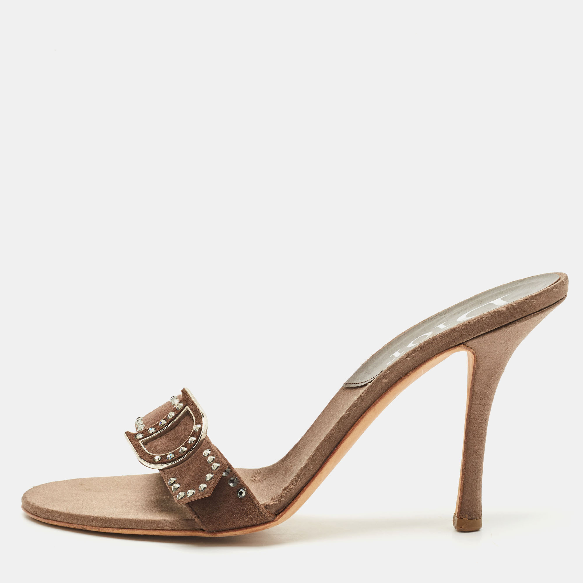 

Dior Brown Suede Buckle Detail Slide Sandals Size