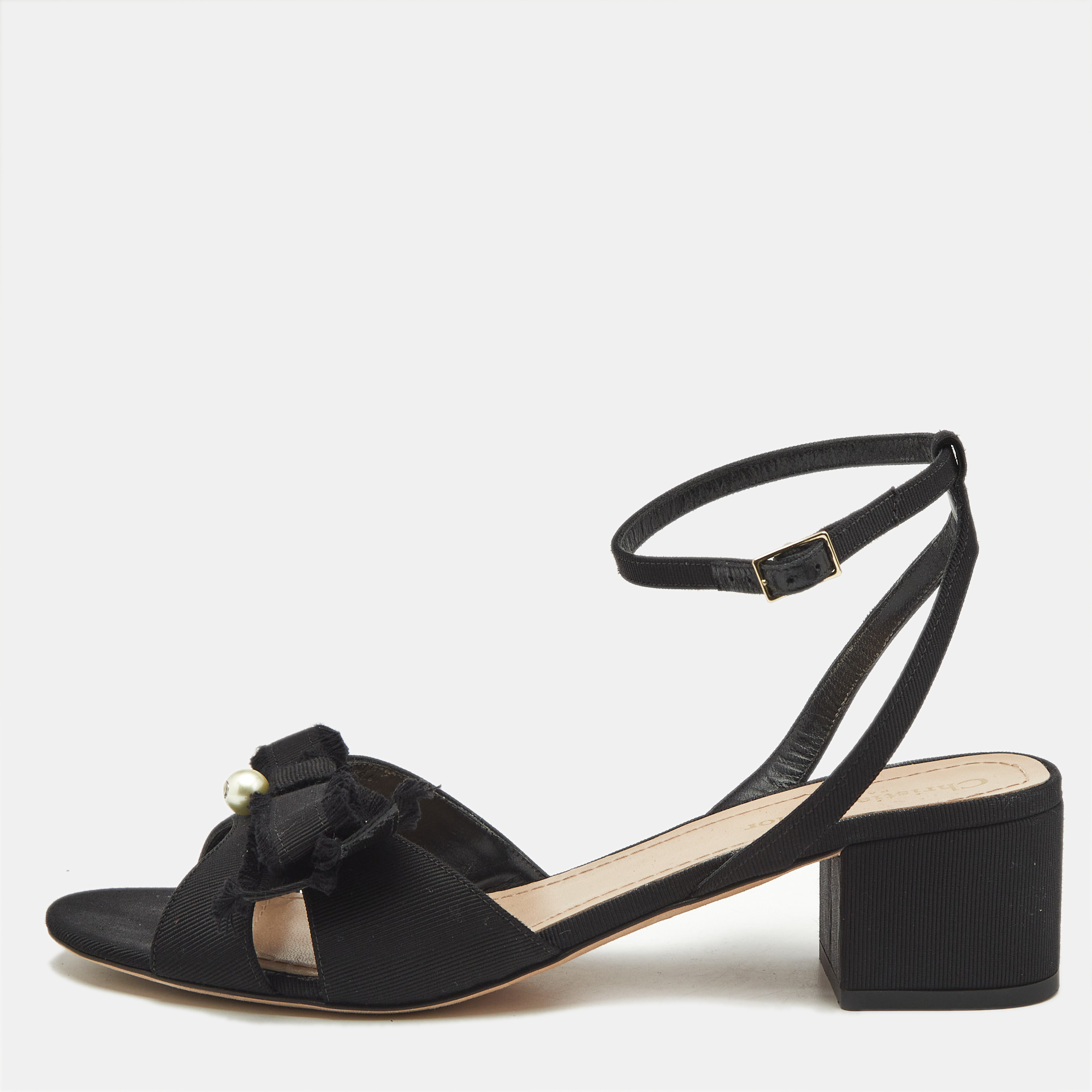

Dior Black Canvas Pear Embellished Ankle Strap Sandals Size