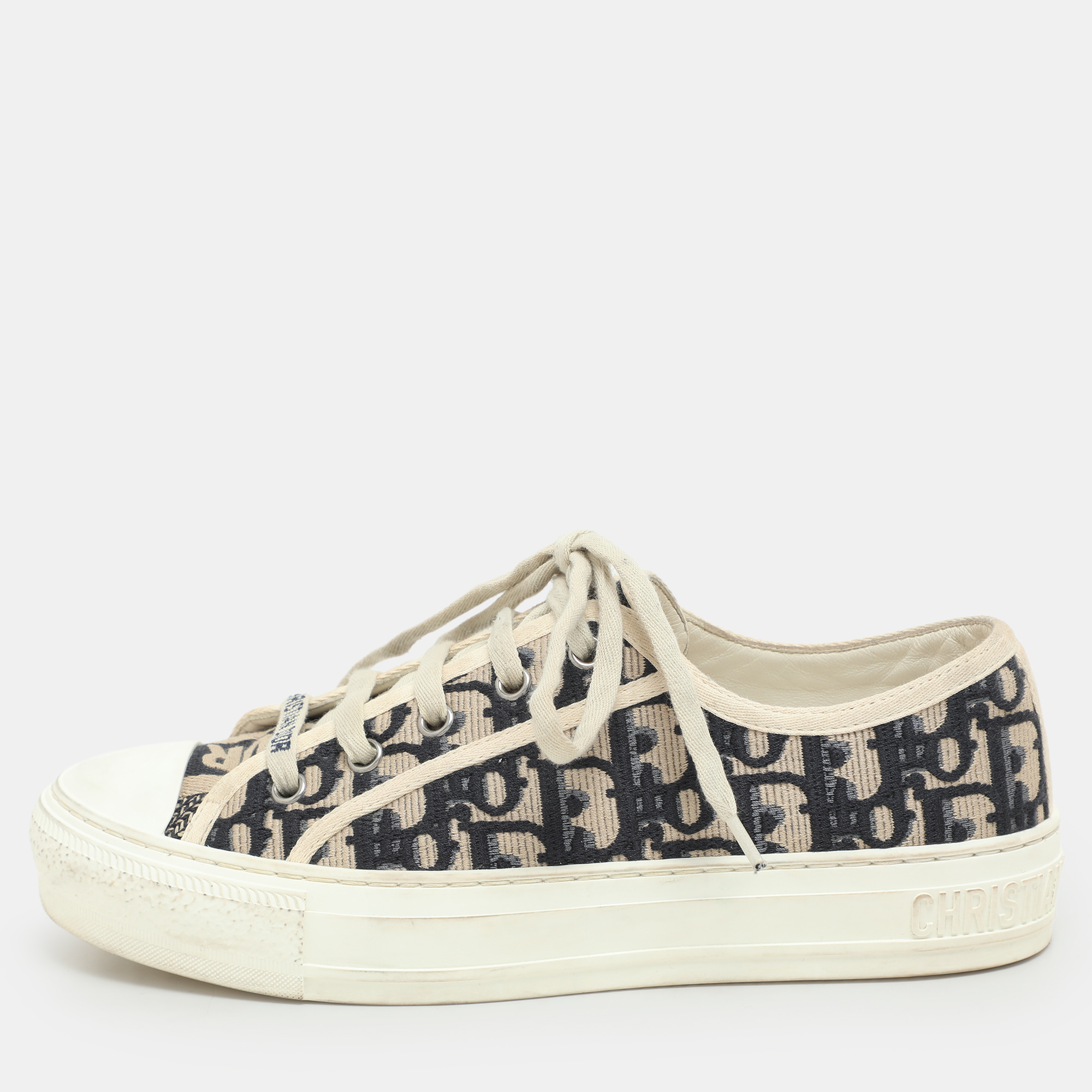 

Dior Beige/Deep Blue Oblique Canvas Walk'n'Dior Low Top Sneakers Size