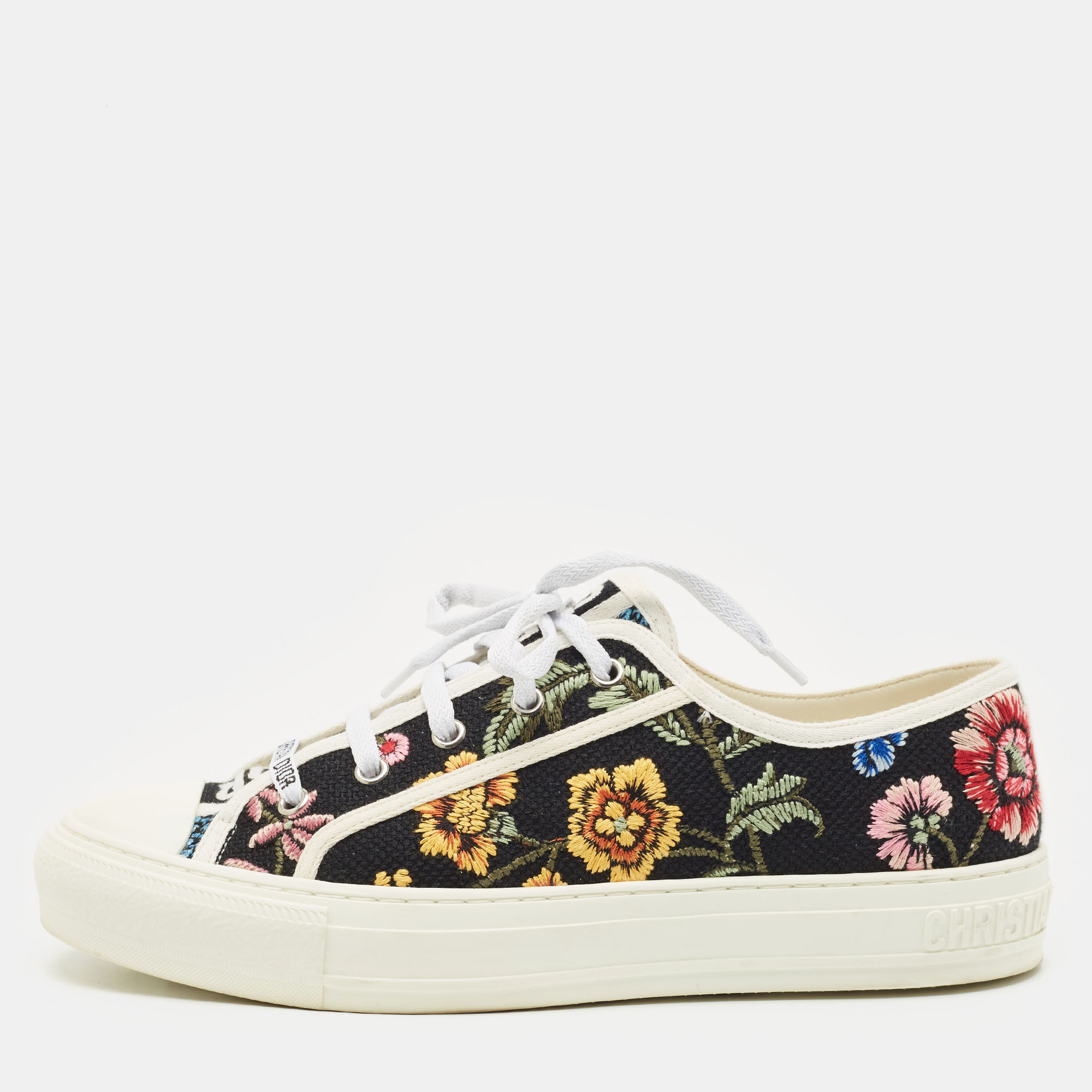 

Dior Black Floral Embroidered Canvas Walk'n'Dior Sneakers Size