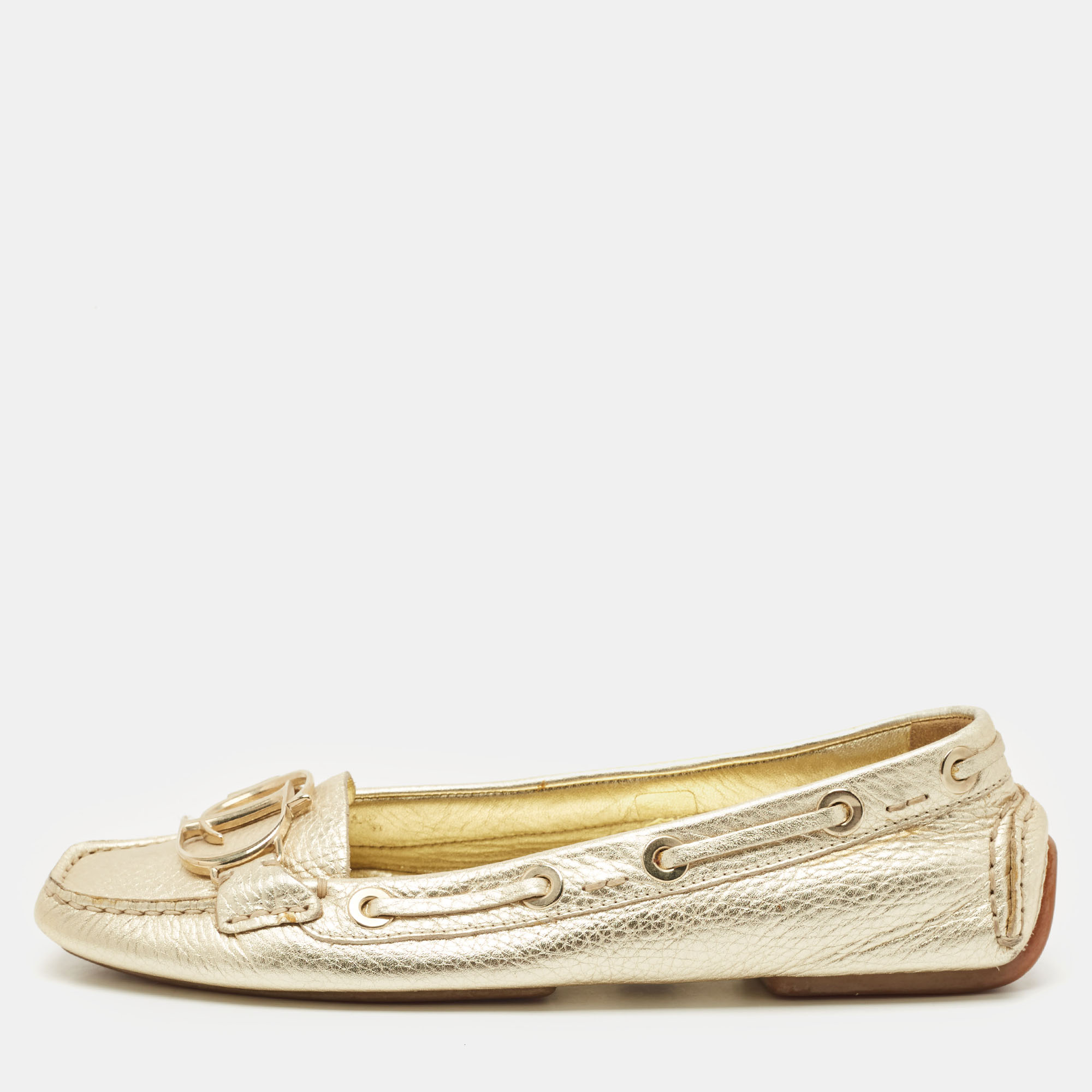 

Dior Gold Leather 'CD' Logo Ballet Flats Size 38