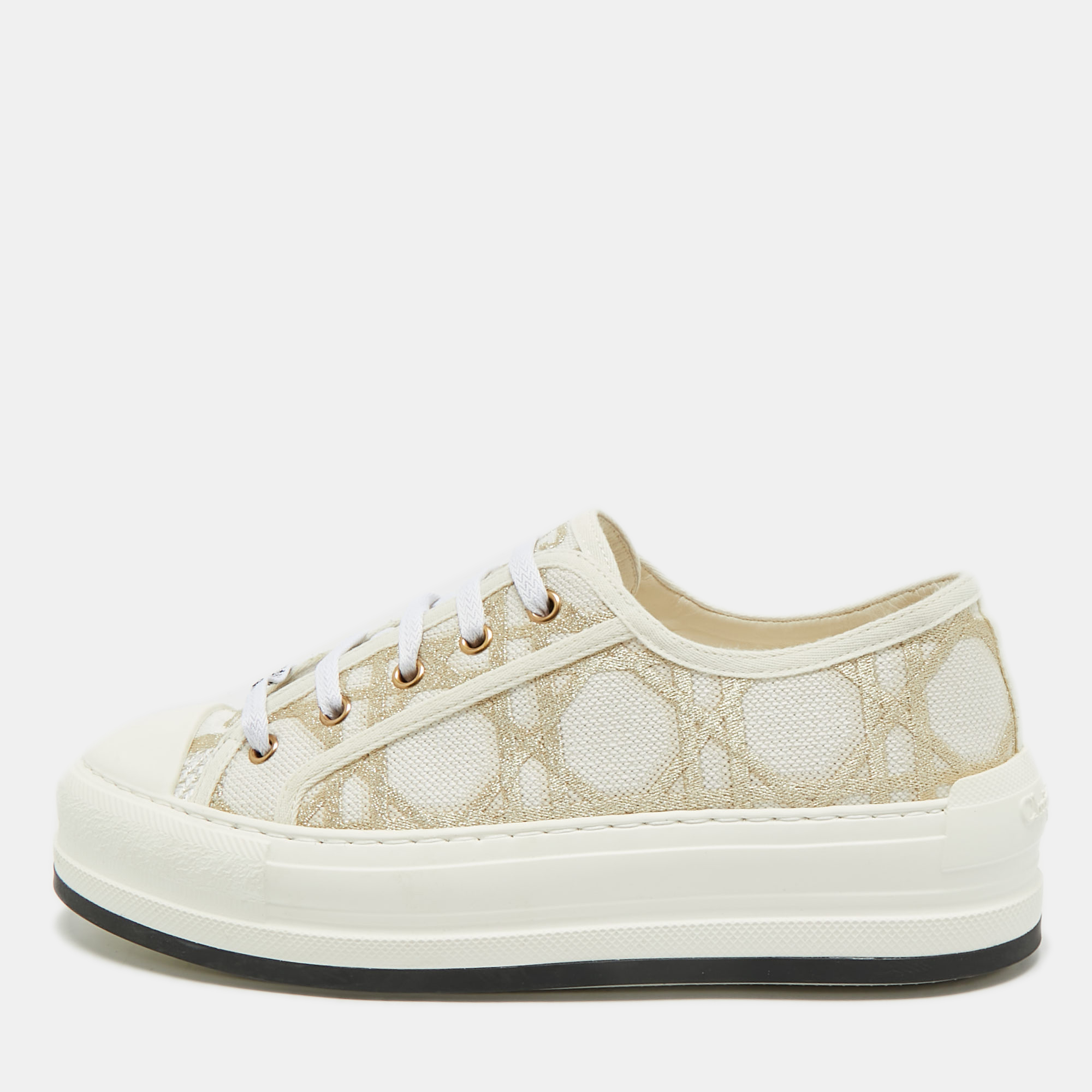 

Dior Off White/Gold Macro Cannage Canvas Walk'n'Dior Sneakers Size