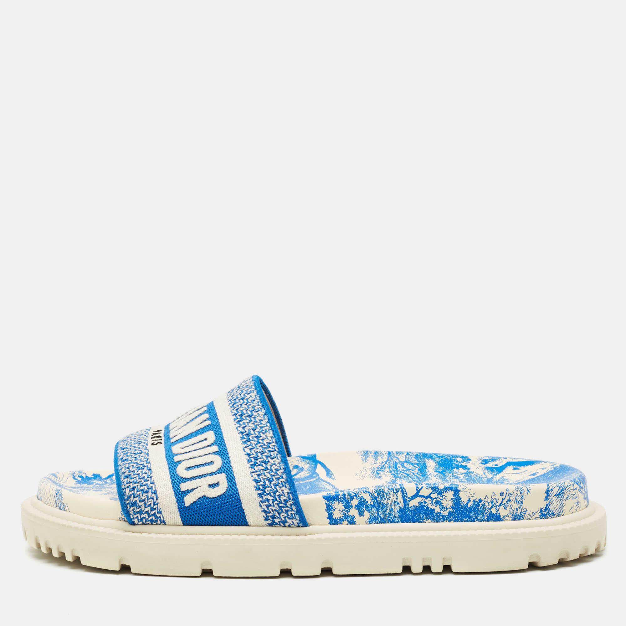 

Dior Blue/White Toile De Jouy Embroidered Canvas Dway Flat Slides Size
