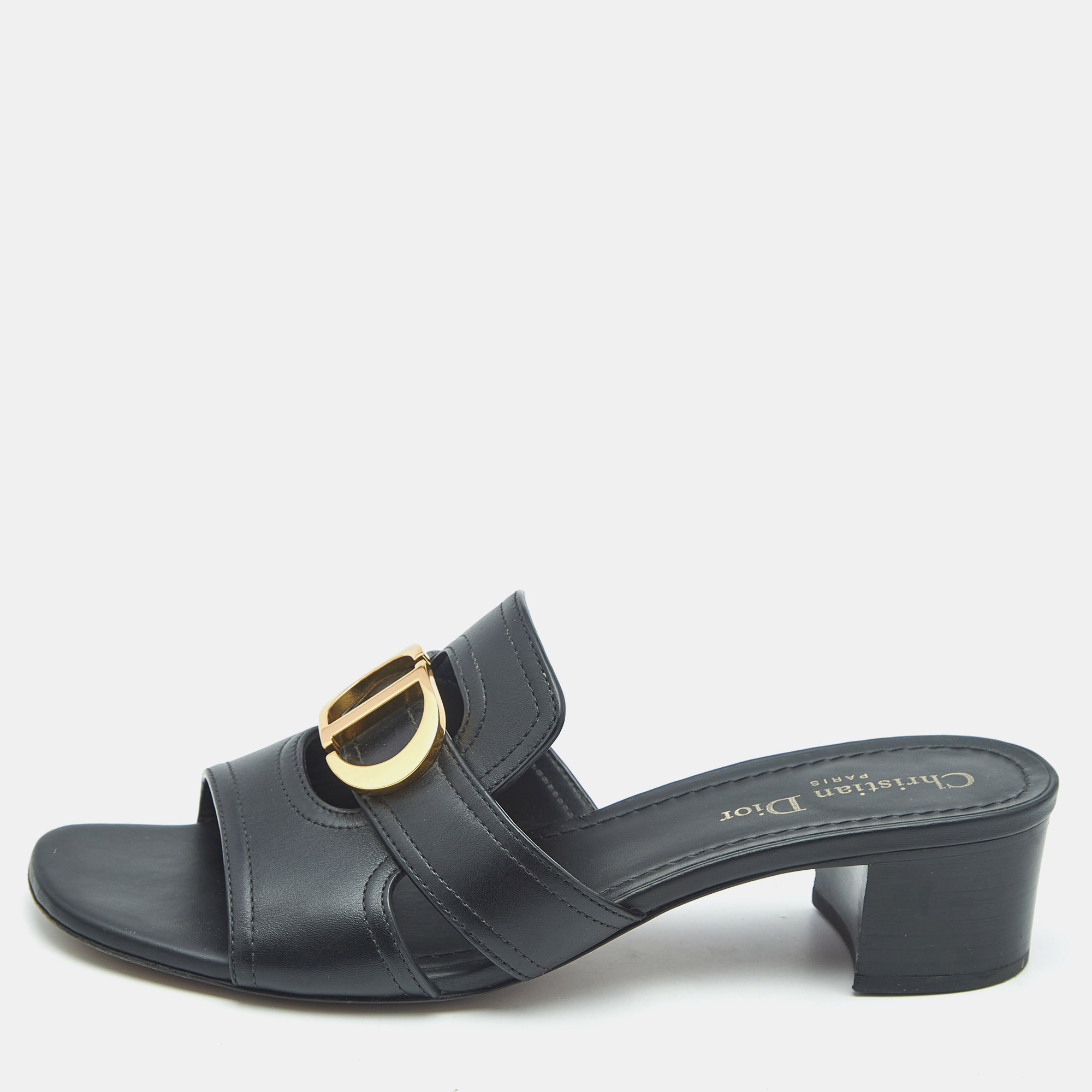 

Dior Black Leather 30 Montaigne Slide Sandals Size