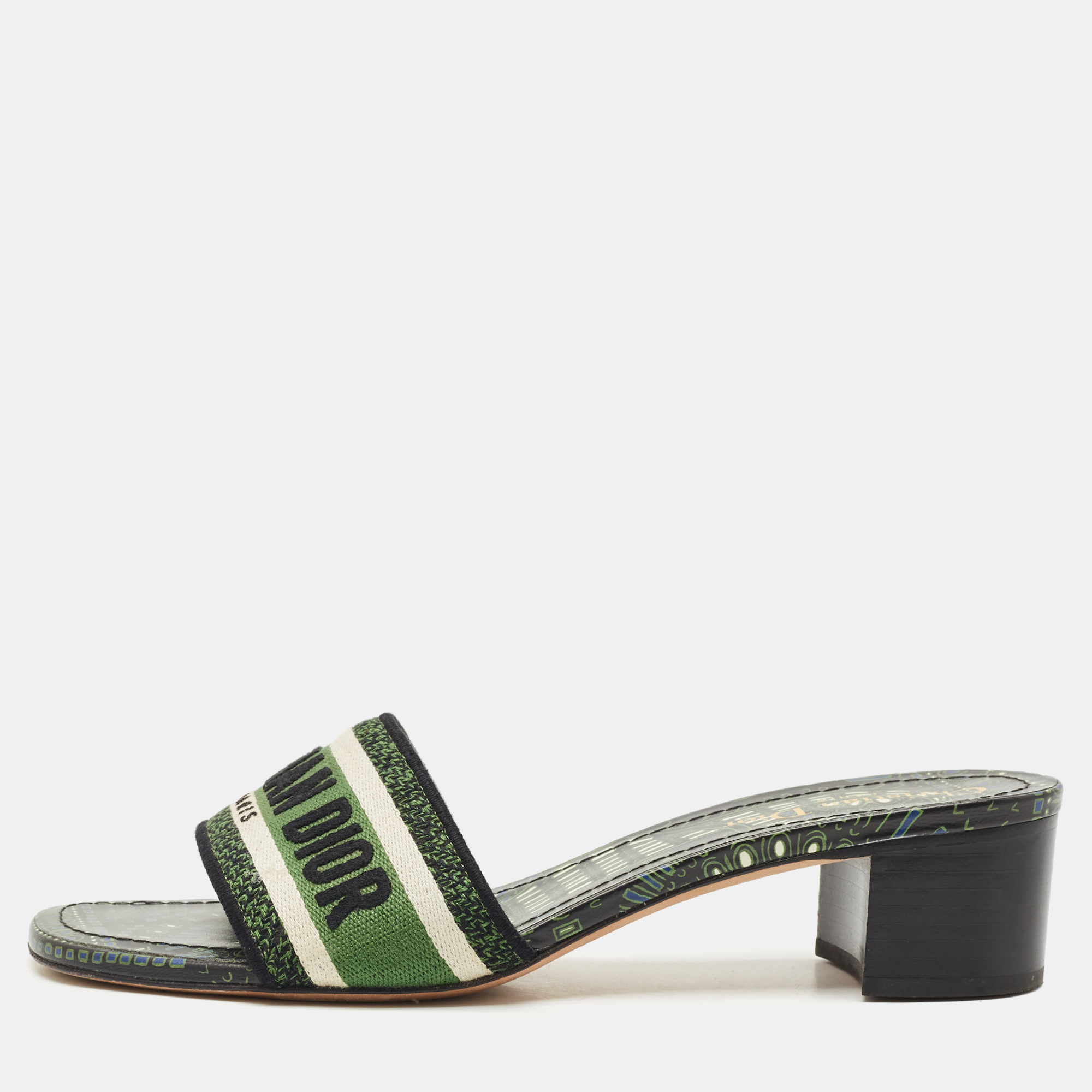 

Dior Green Embroidered Canvas Dway Slide Sandals Size