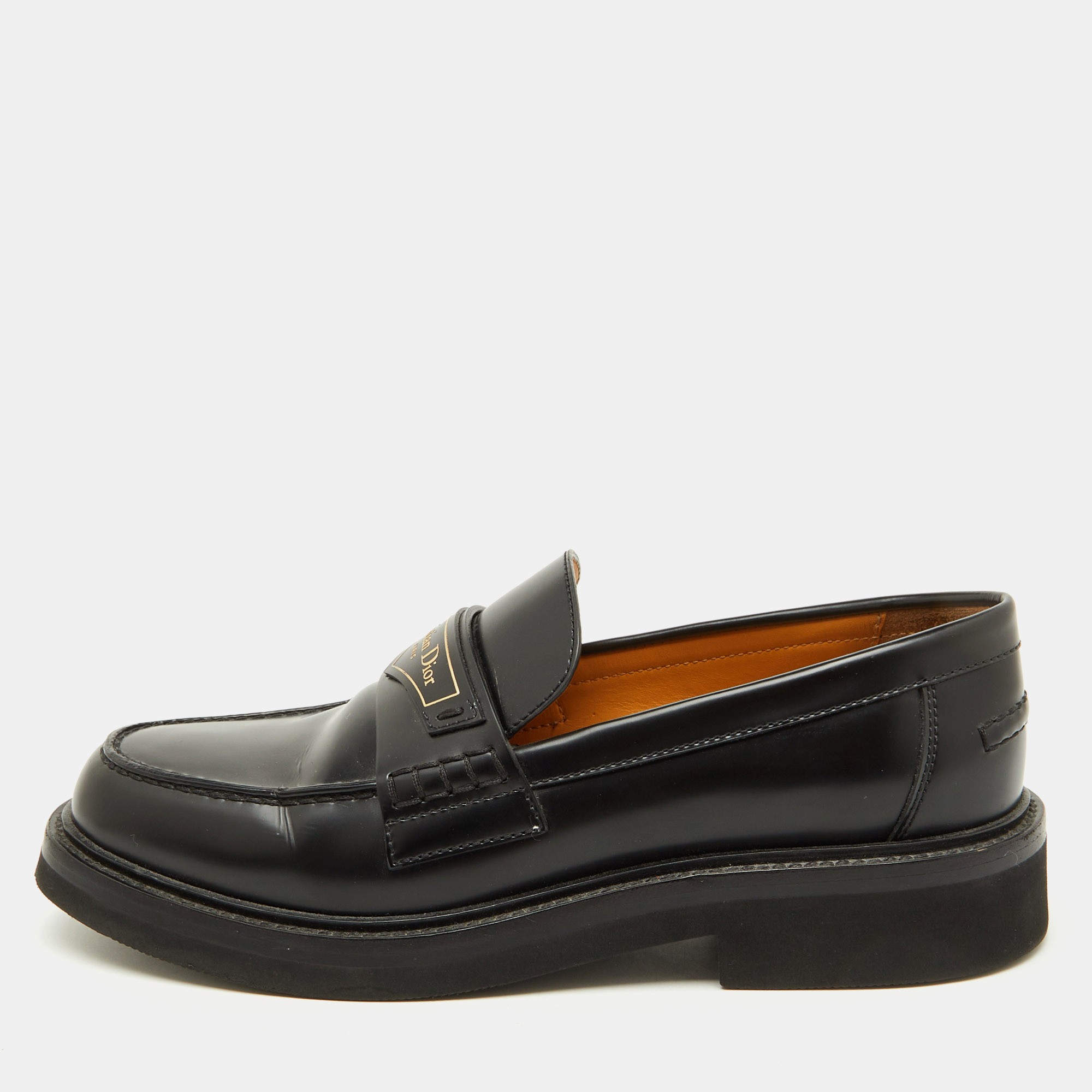 

Dior Black Brushed Leather Boy Platform Slip On Loafers Size