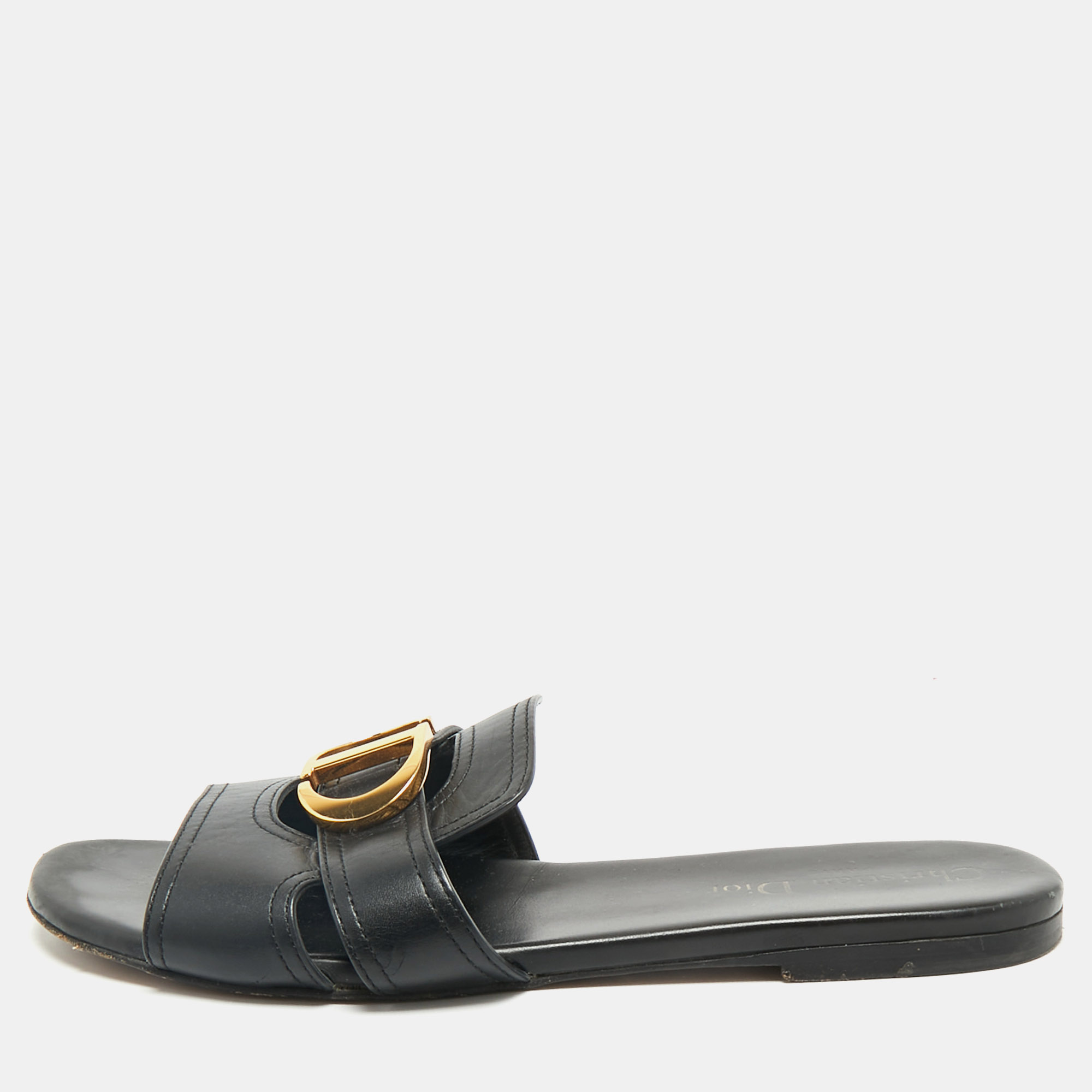 

Dior Black Leather 30 Montaigne Flat Slides Size