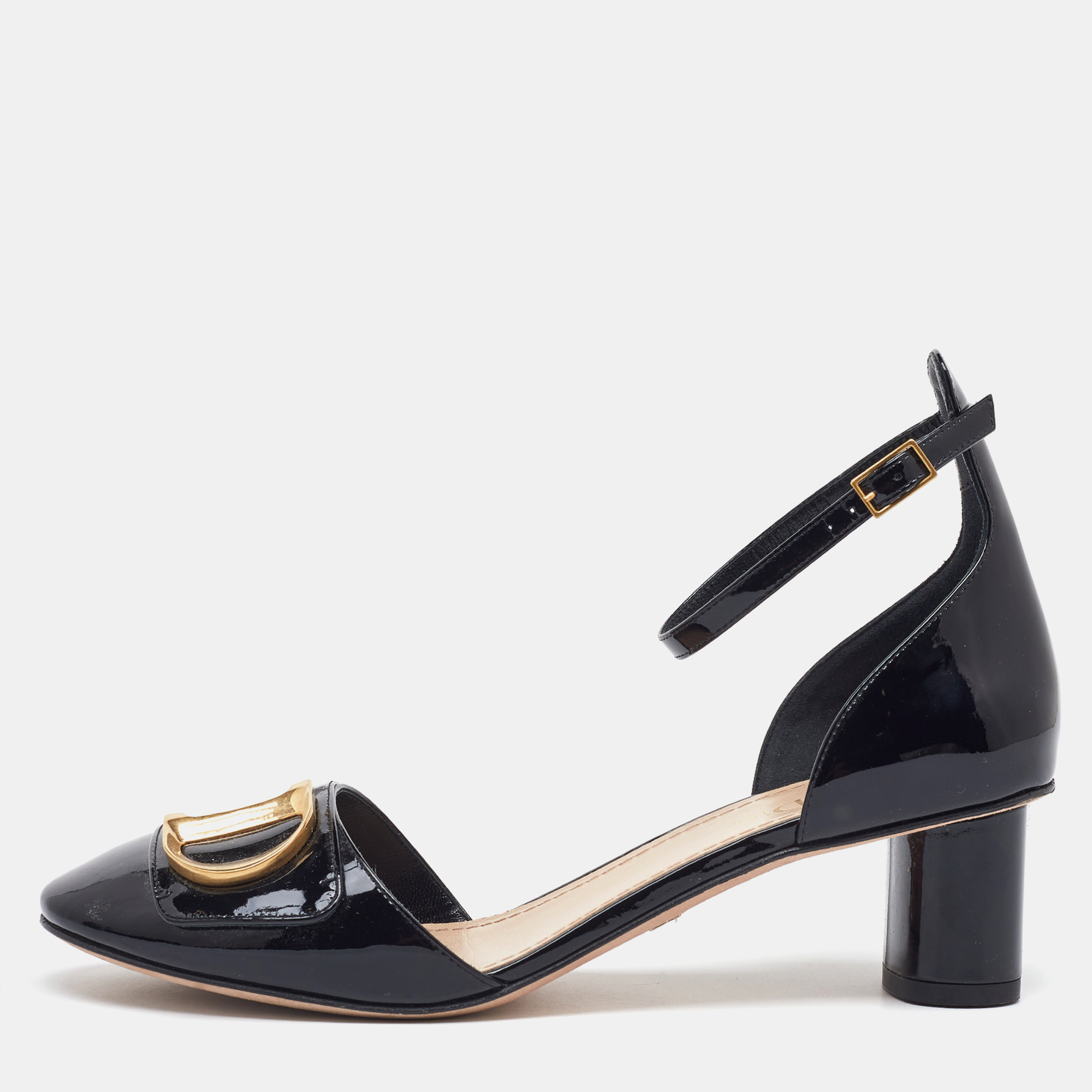 

Dior Black Patent Leather D'cest Ankle Strap Sandals Size