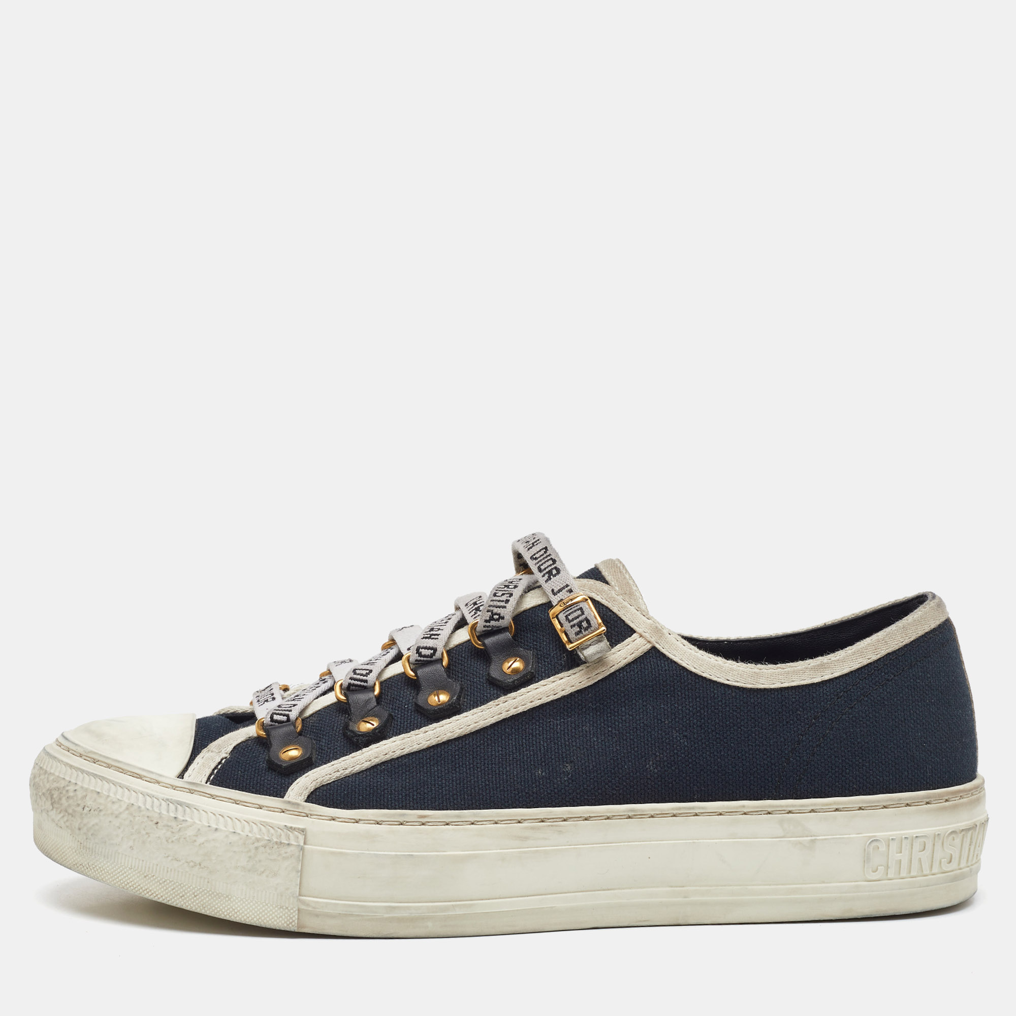 

Dior Navy Blue Canvas Walk'n'Dior Low Top Sneakers Size