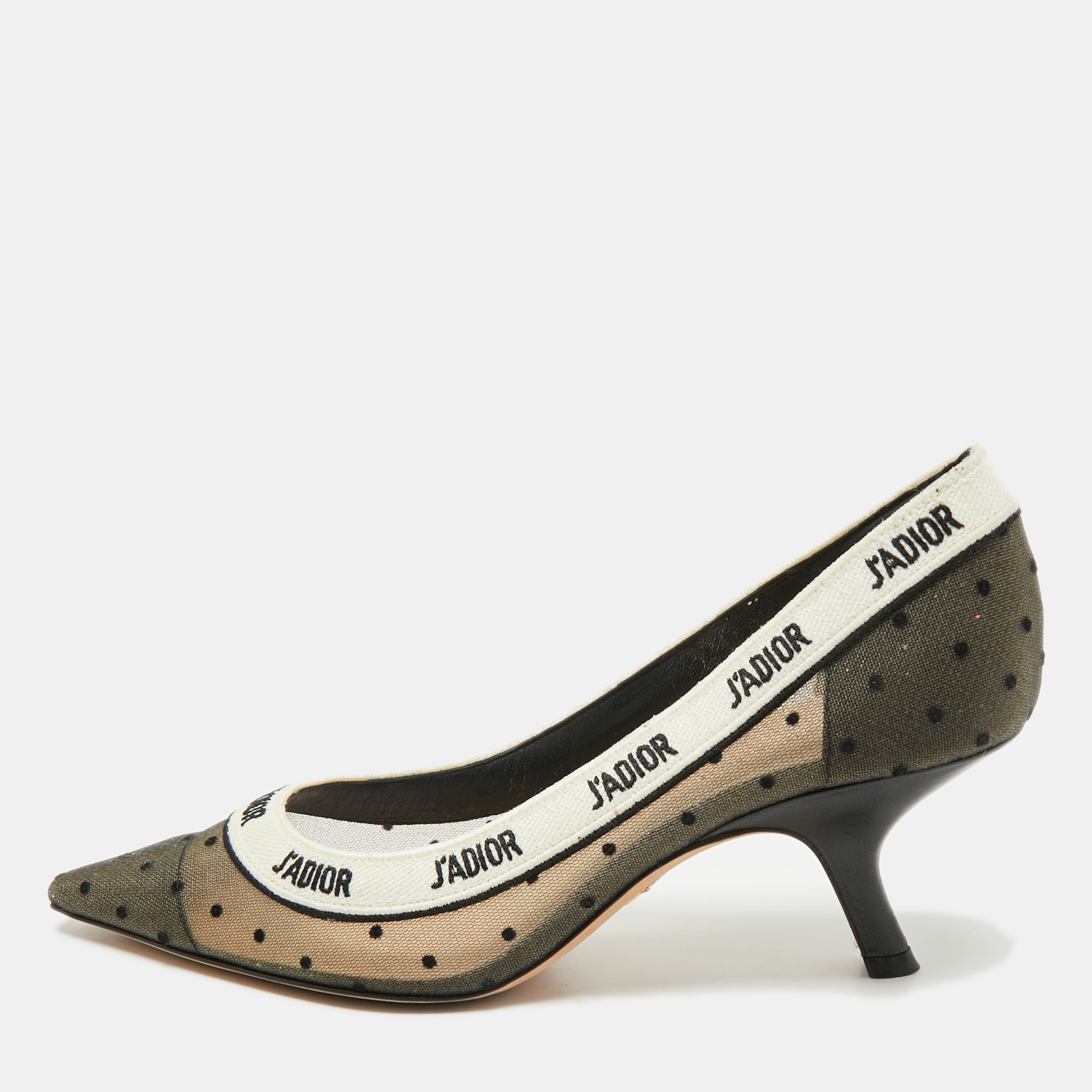 

Dior Black Dot Mesh J'Adior Ribbon Pointed Toe Pumps Size