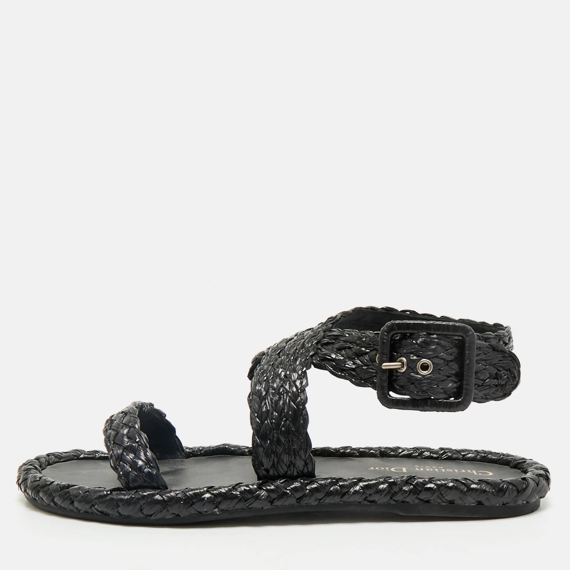 

Dior Black Woven Raffia Dioriviera Dior Ocean Flat Thong Sandals