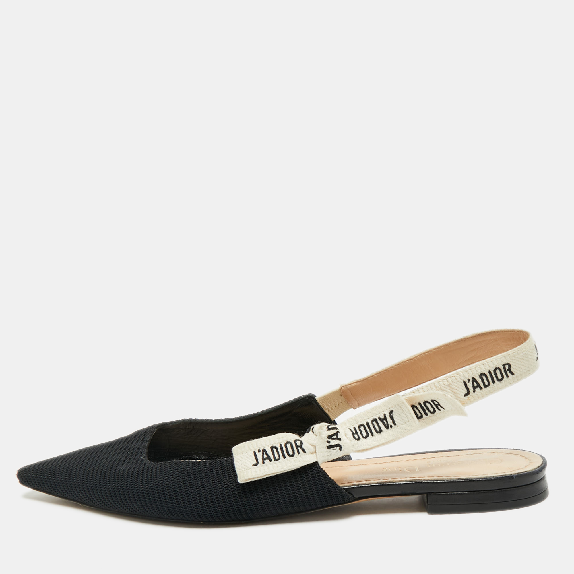 

Dior Black Technical Fabric J'Adior Pointed Toe Flat Slingback Sandals Size