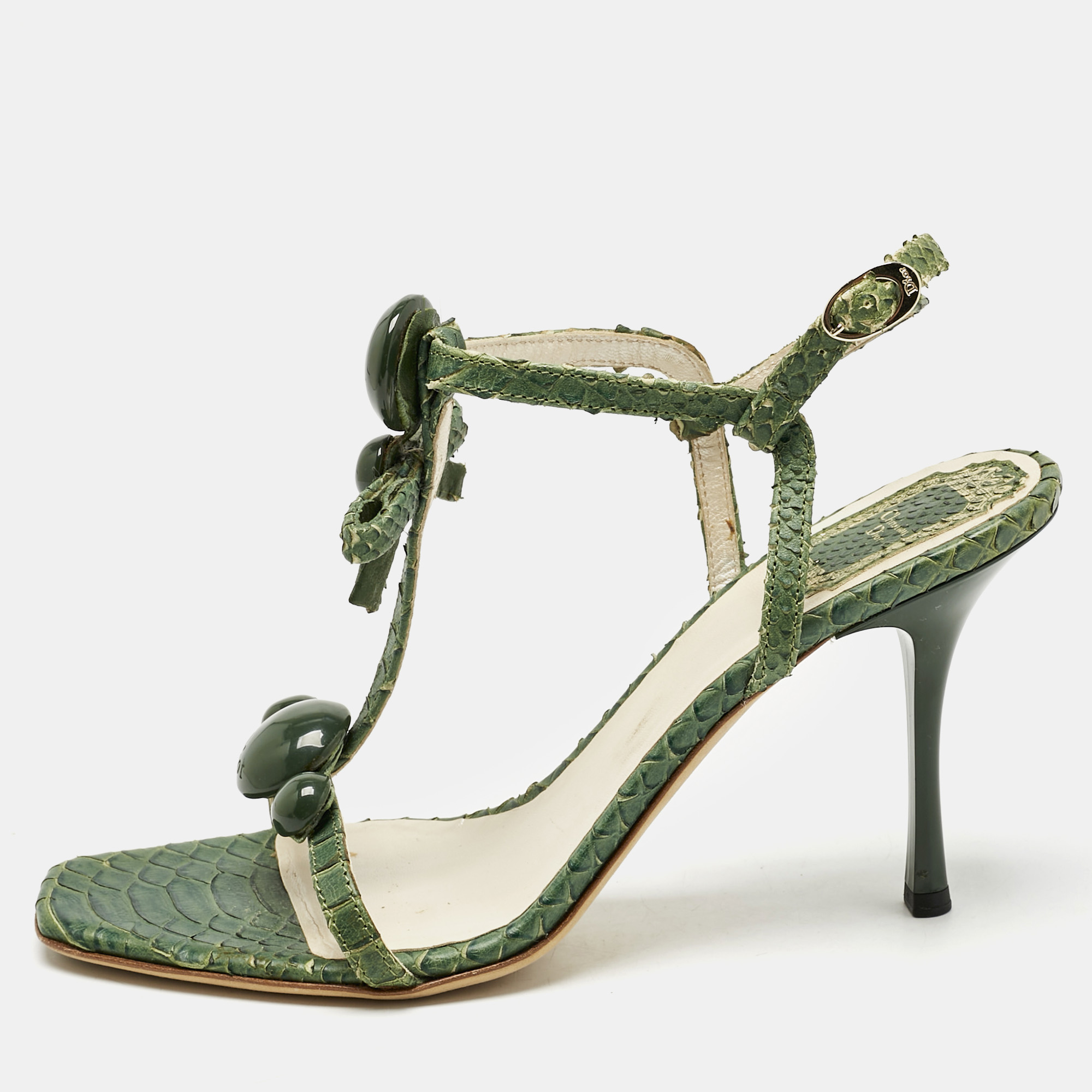 

Dior Green Python Embossed Leather Ankle Strap Sandals Size